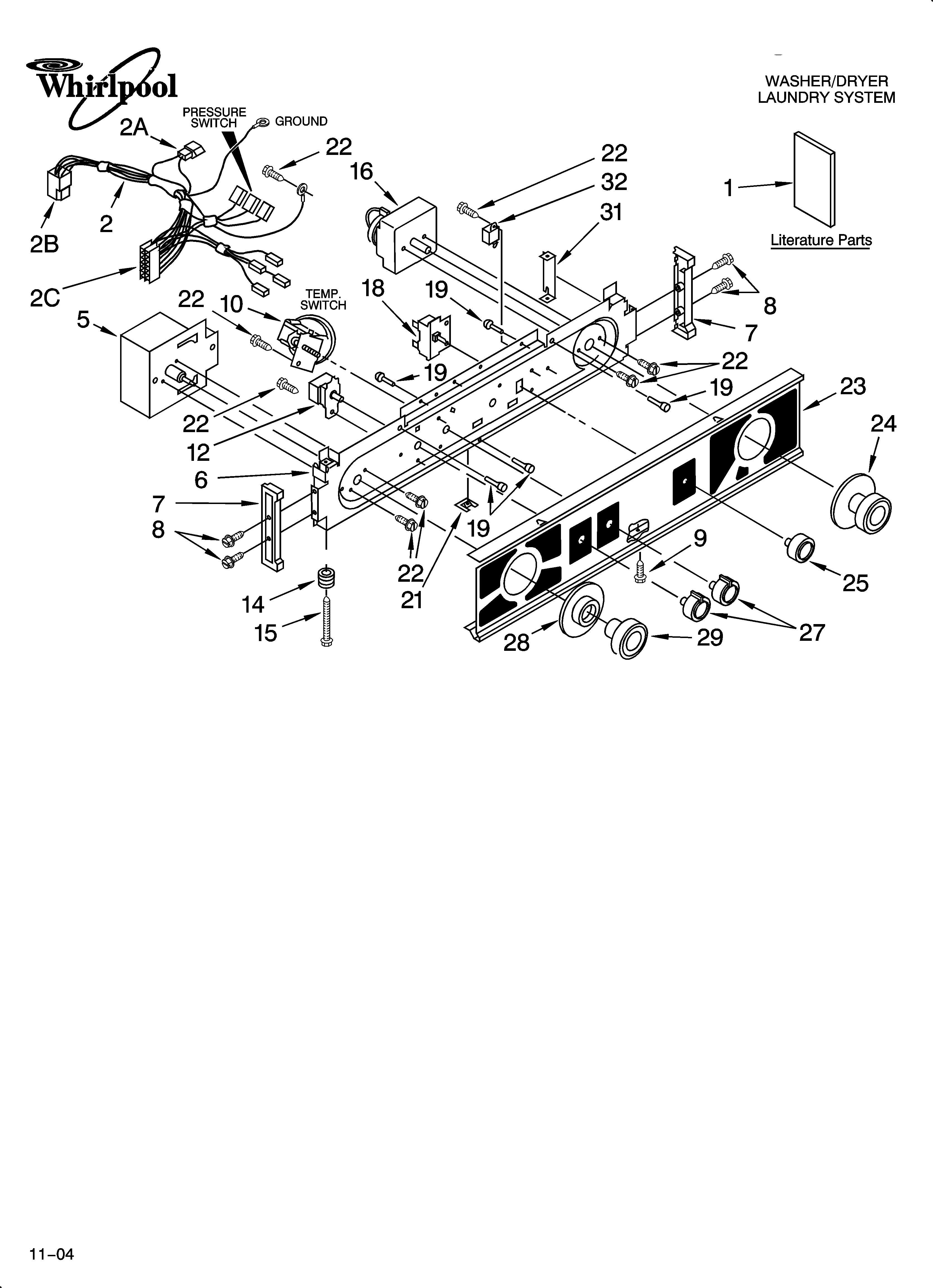 Washer/dryer control panel parts