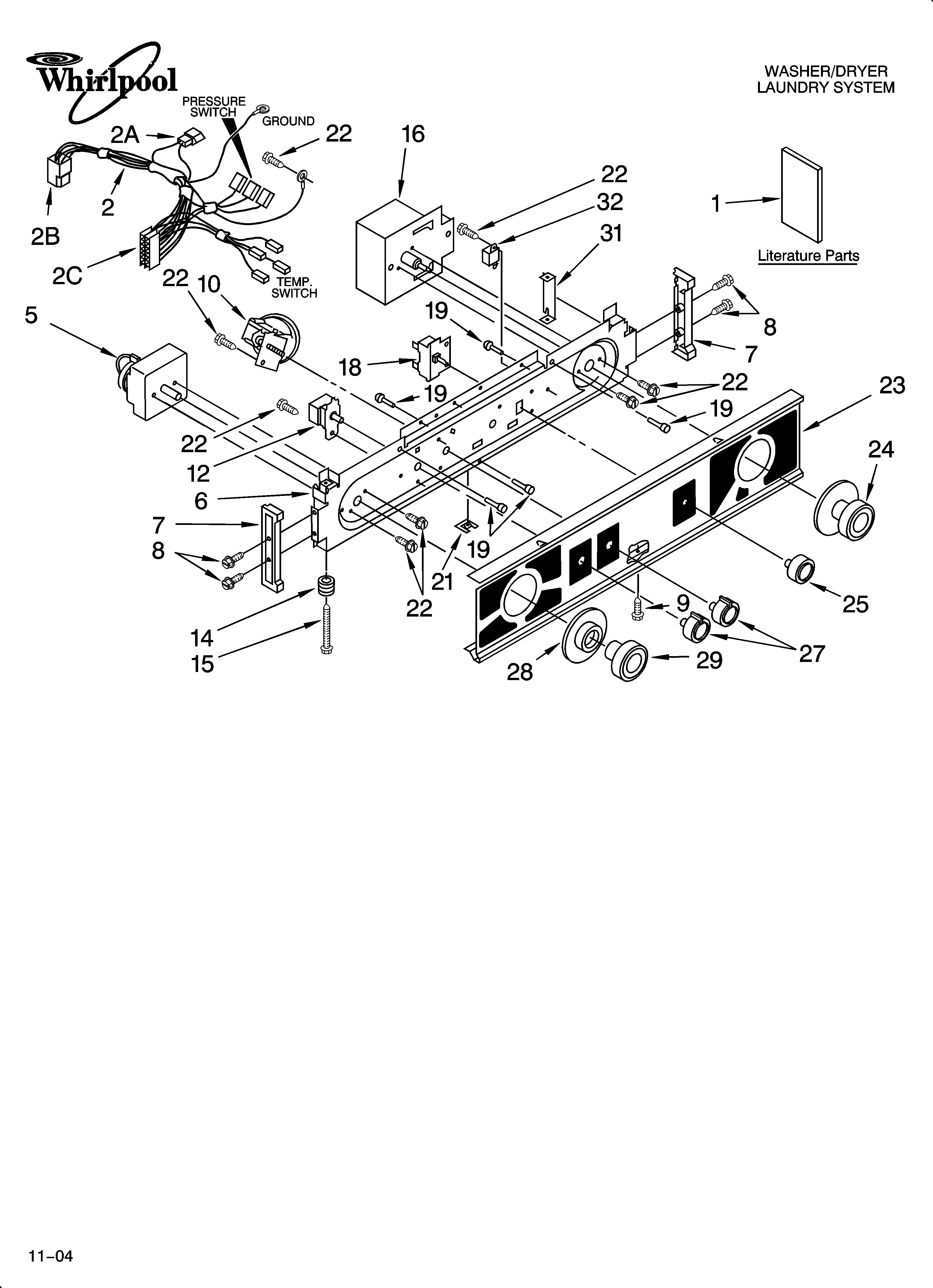 Washer/dryer control panel parts