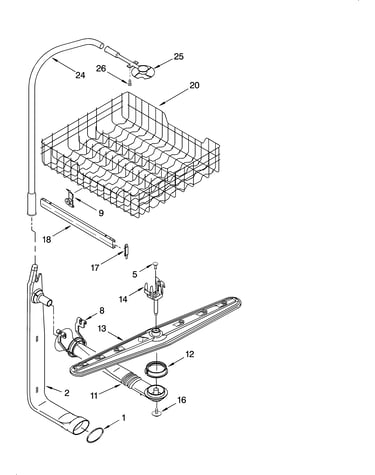 Upper dishrack and water feed parts
