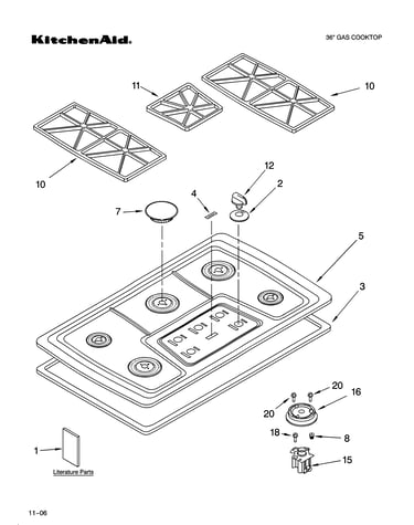 Cooktop, burner and grate parts