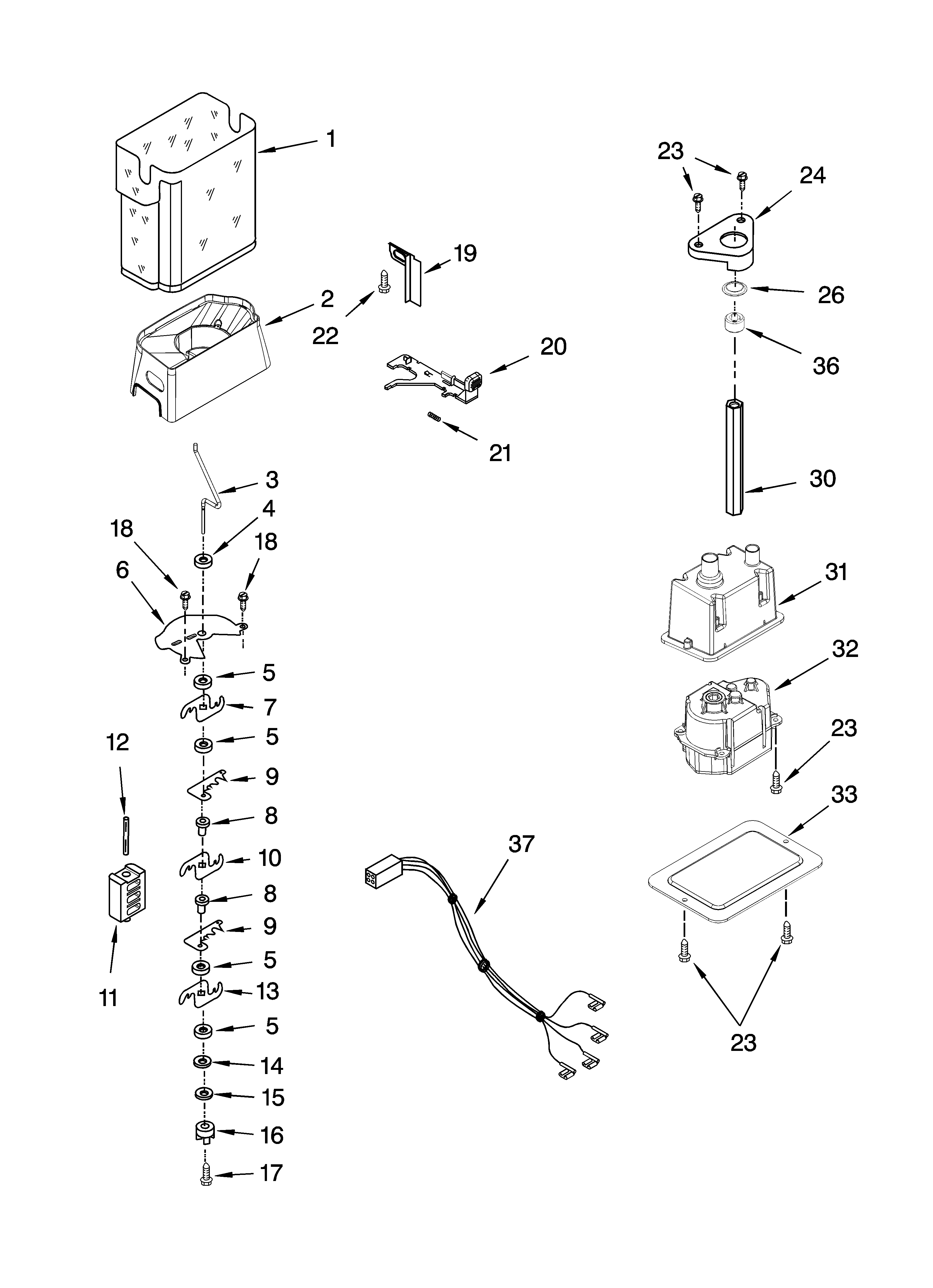 Motor and ice container parts