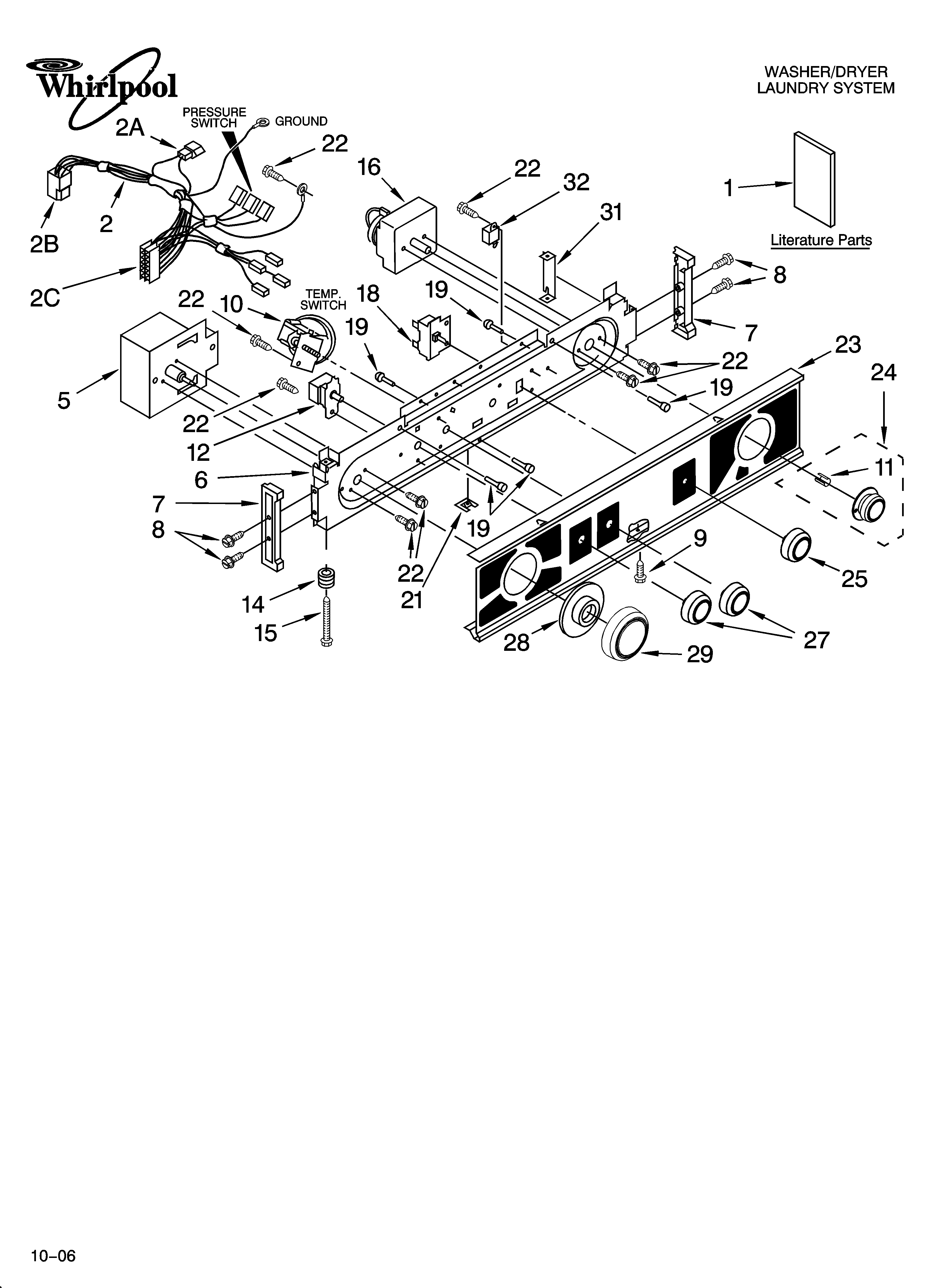 Washer/dryer control panel parts