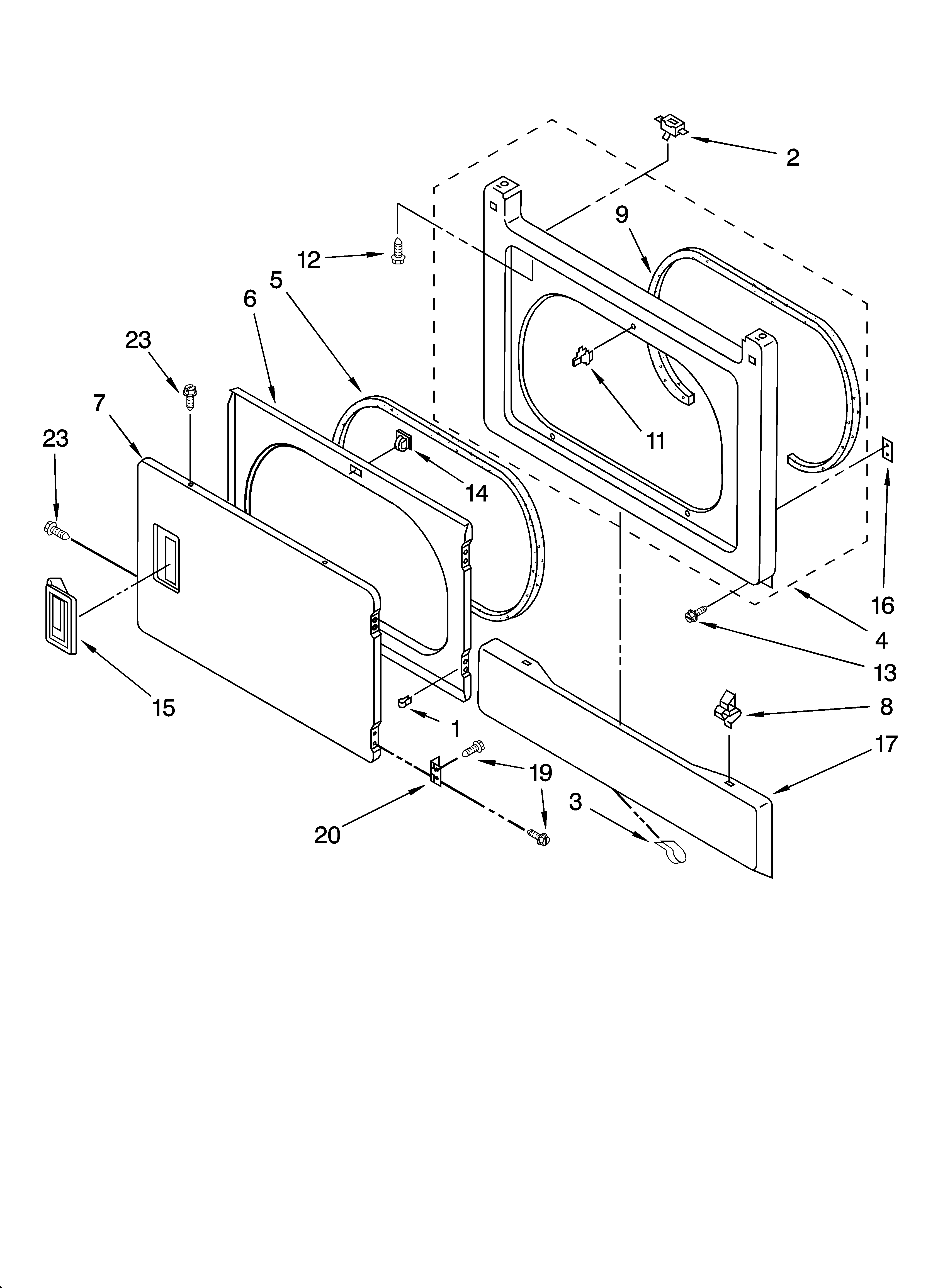 Dryer front panel and door parts