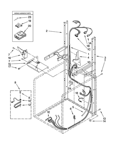 Dryer support and washer harness parts