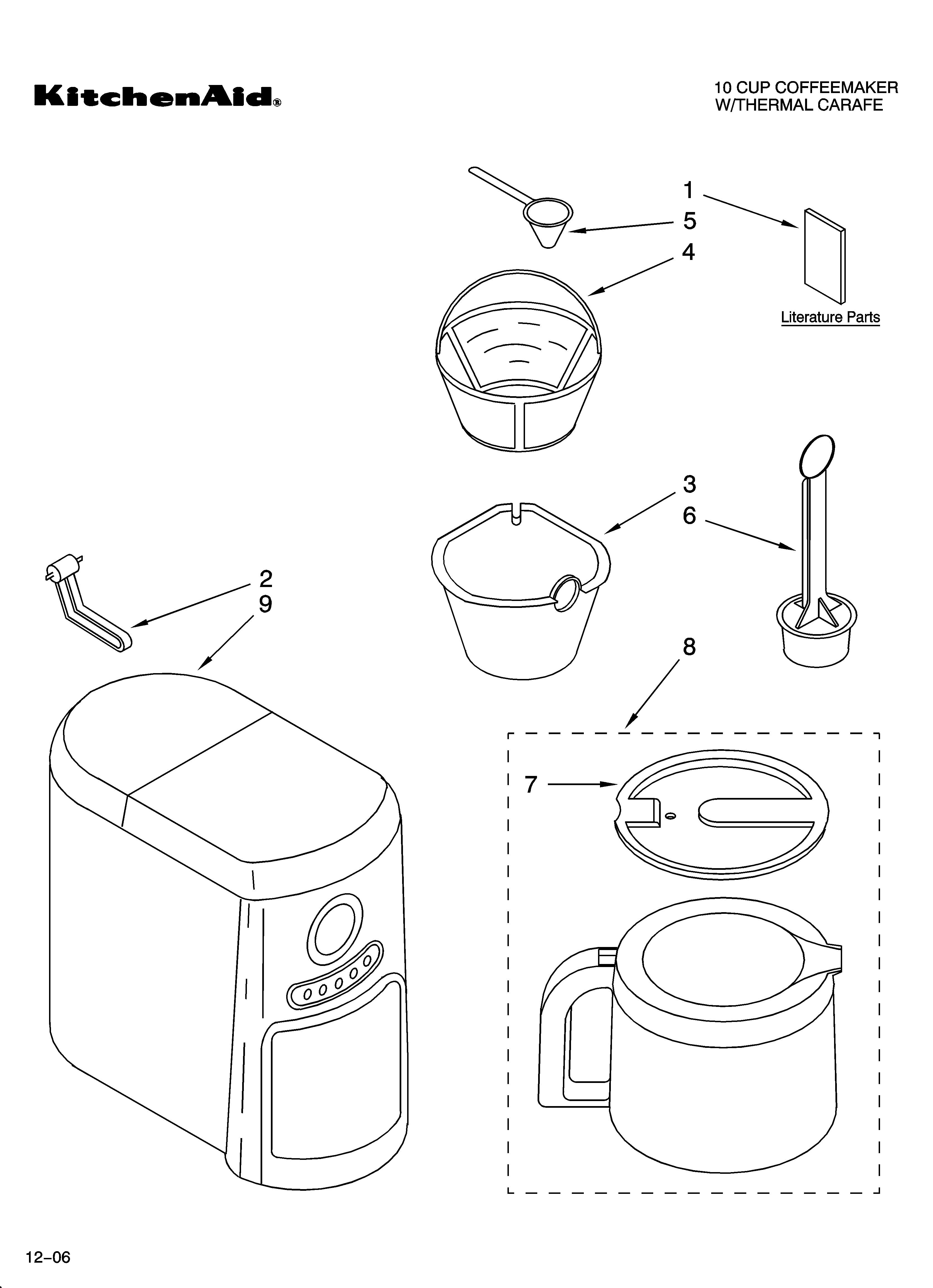 Water tank, carafe, and filter parts
