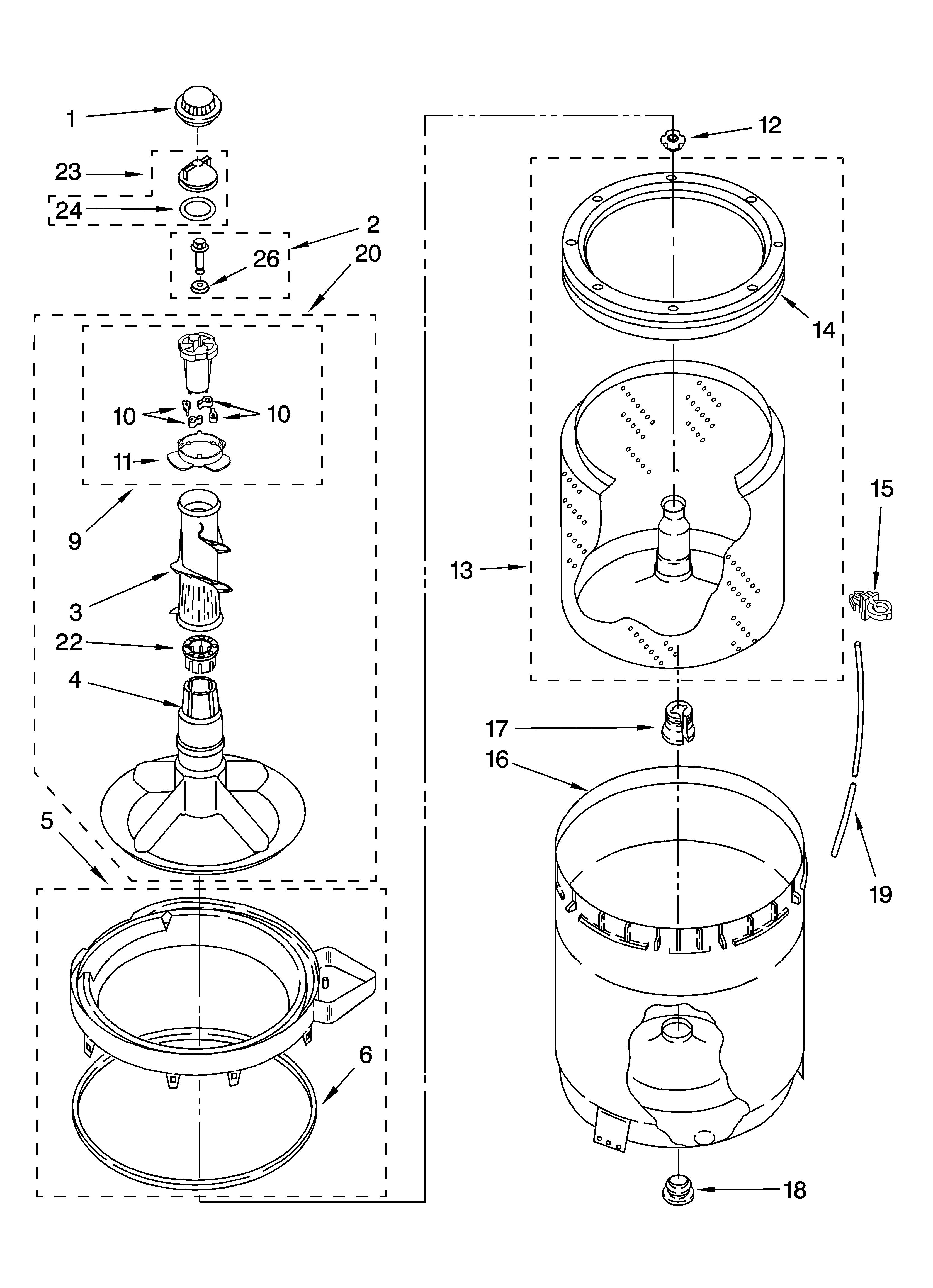 Agitator, basket and tub parts