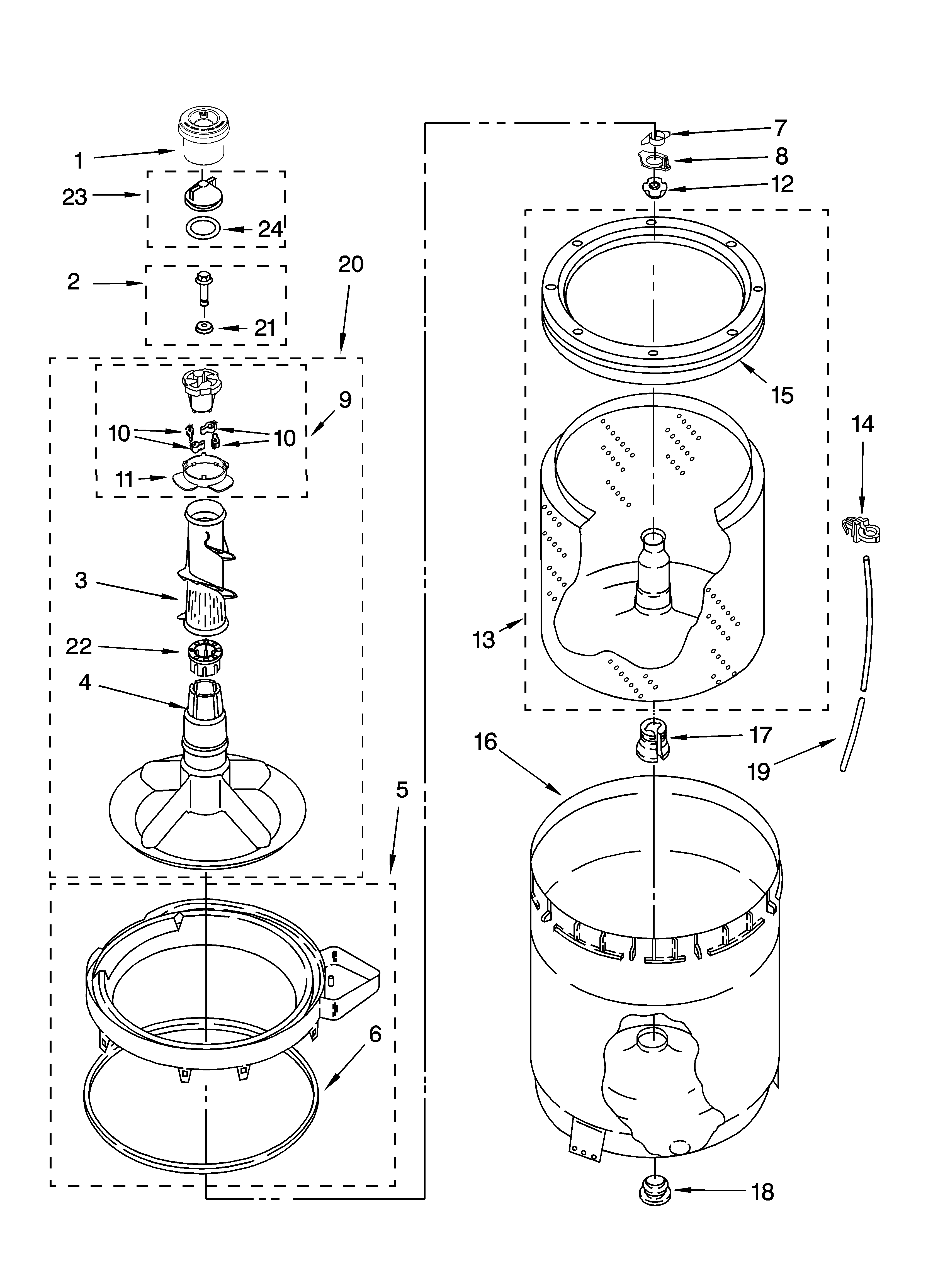 Agitator, basket and tub parts