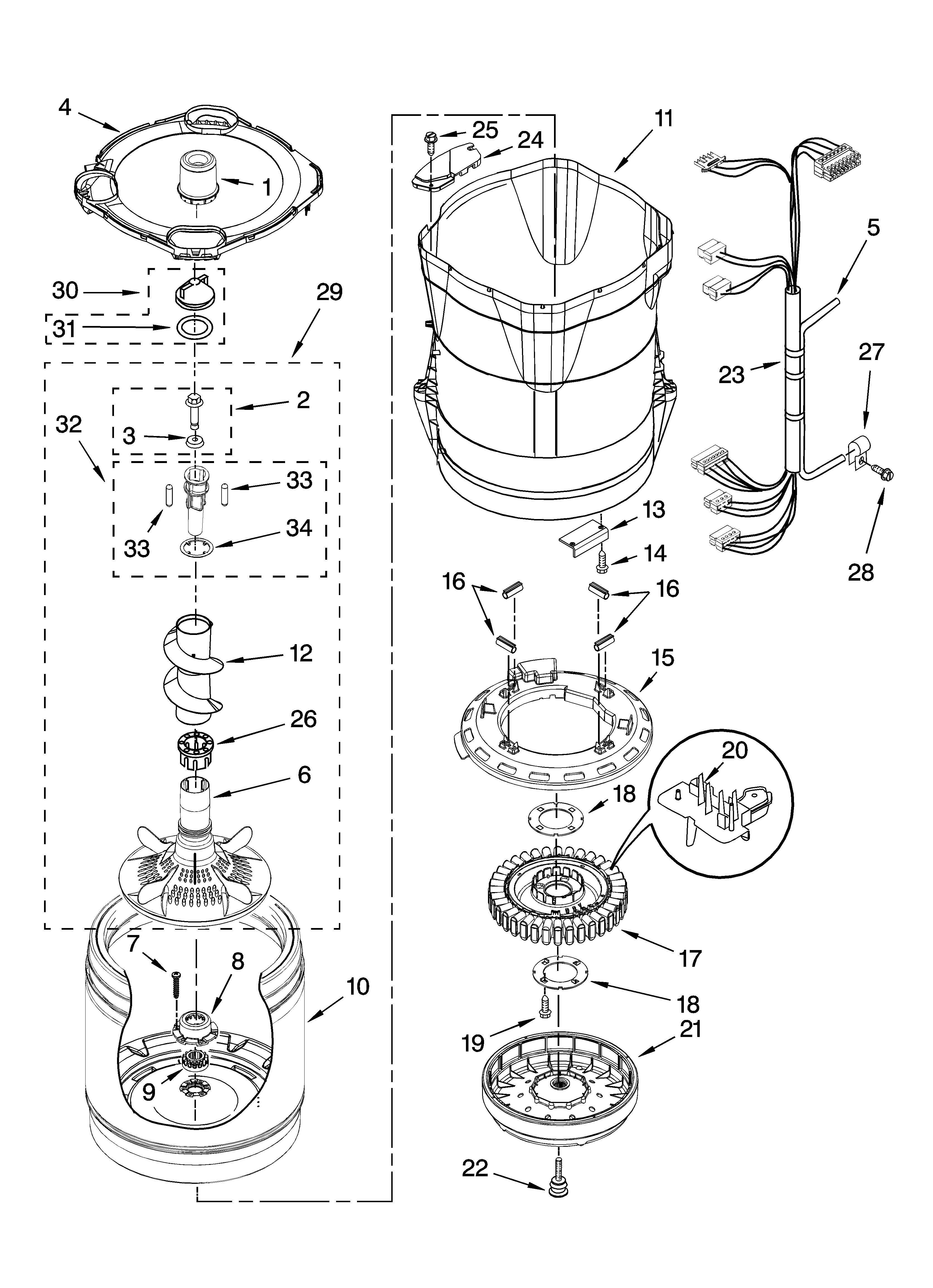 Motor, basket and tub parts