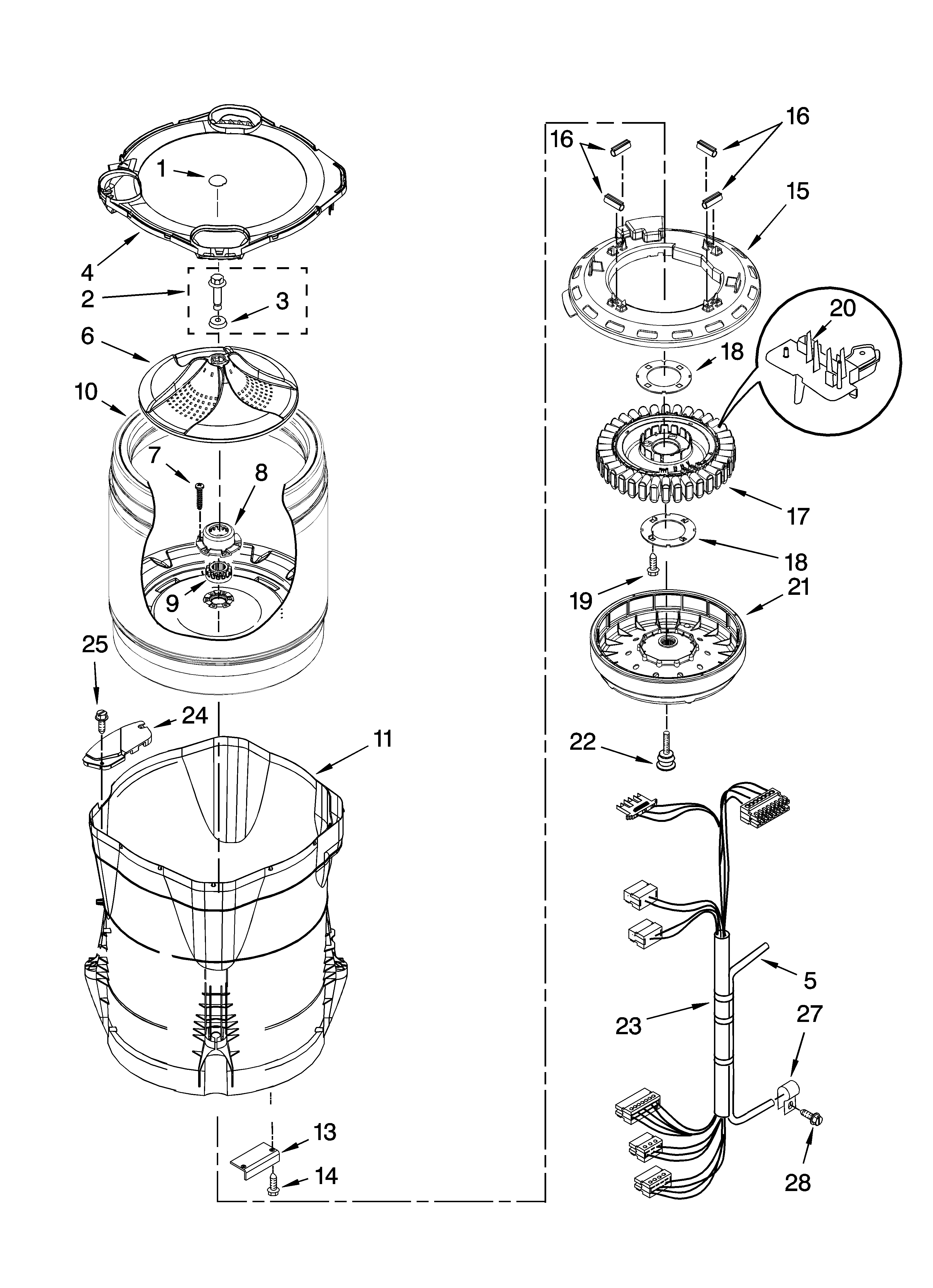 Motor, basket and tub parts