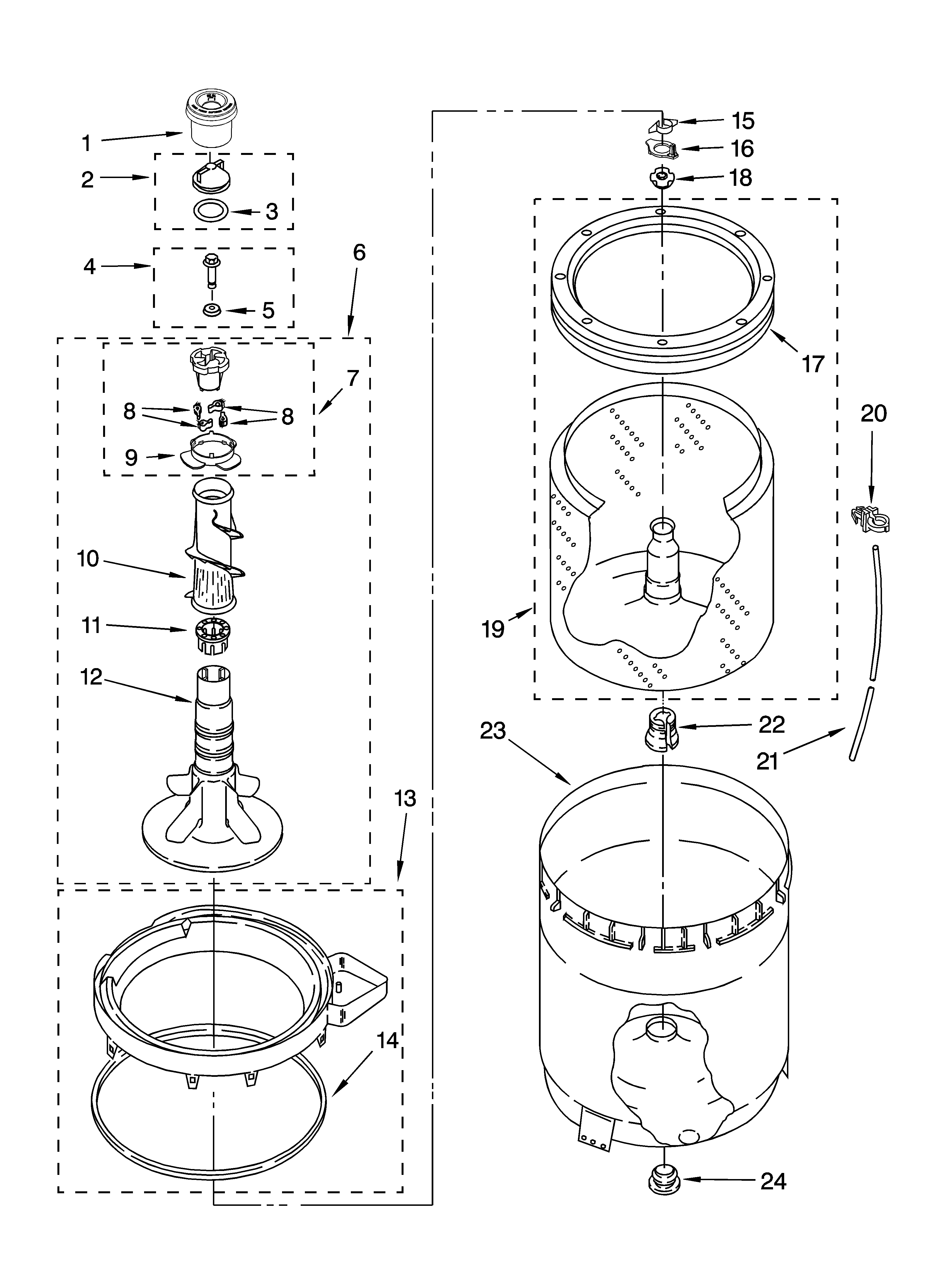 Agitator, basket and tub parts