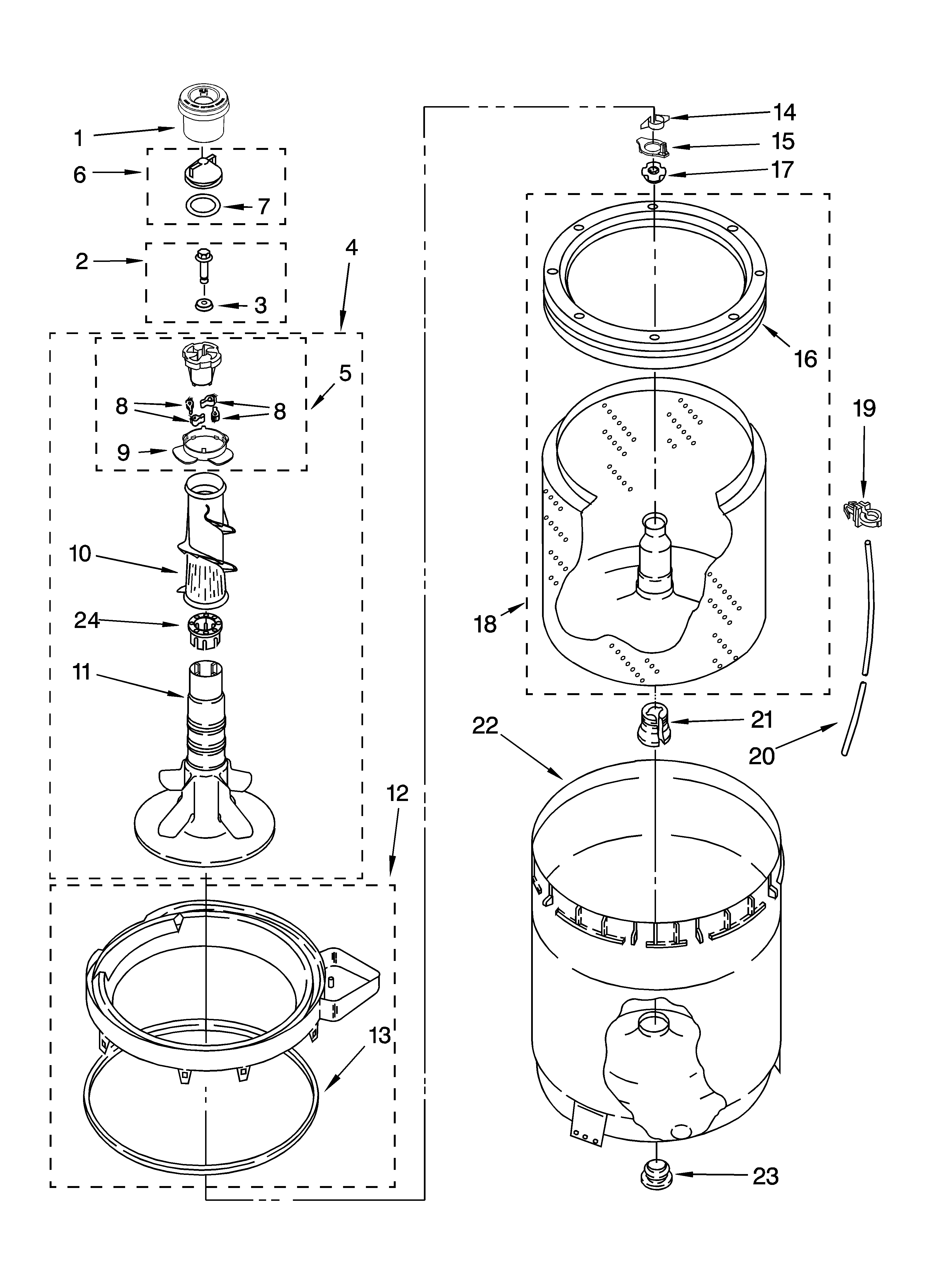 Agitator, basket and tub parts