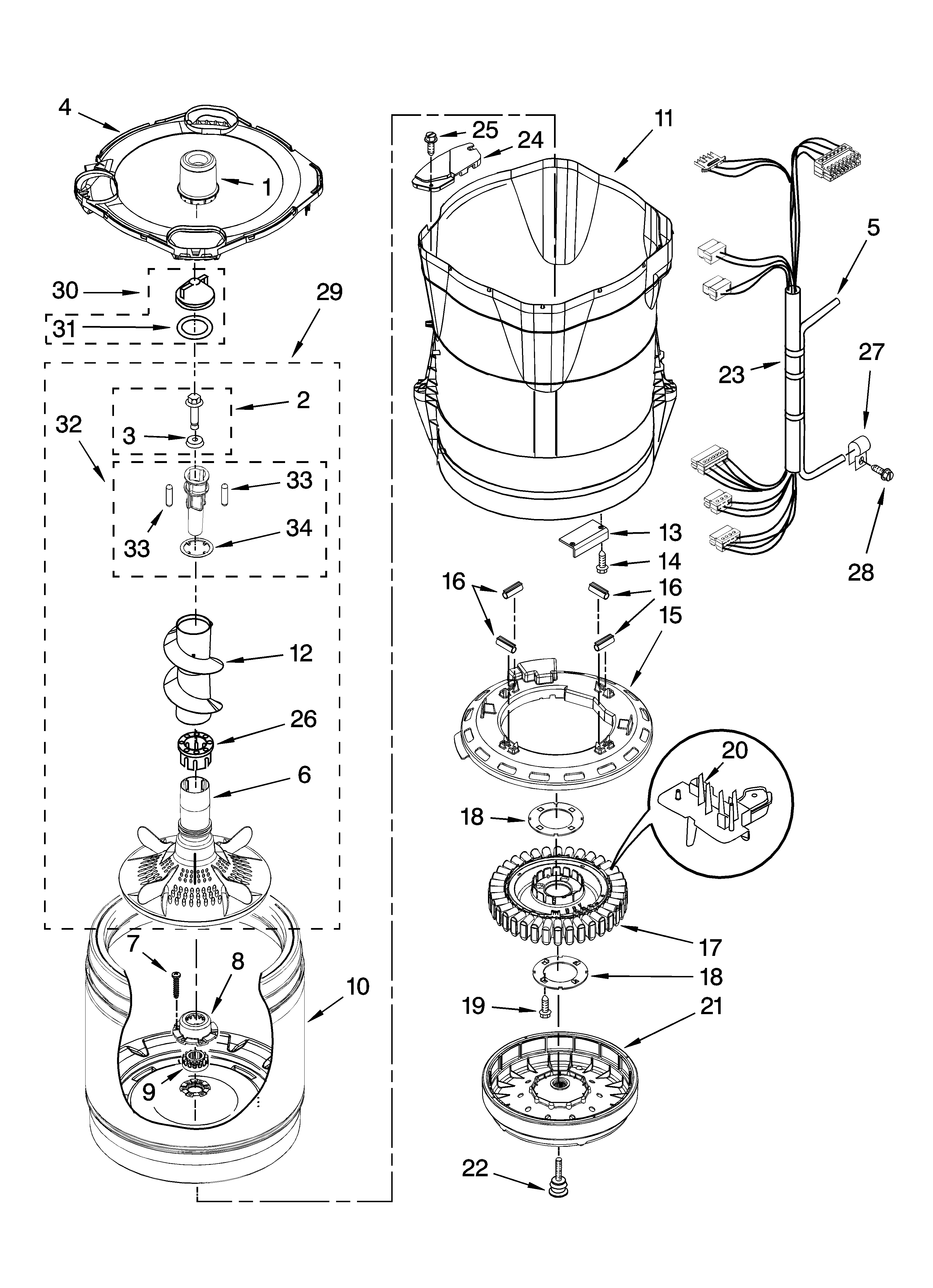 MOTOR, BASKET AND TUB PARTS