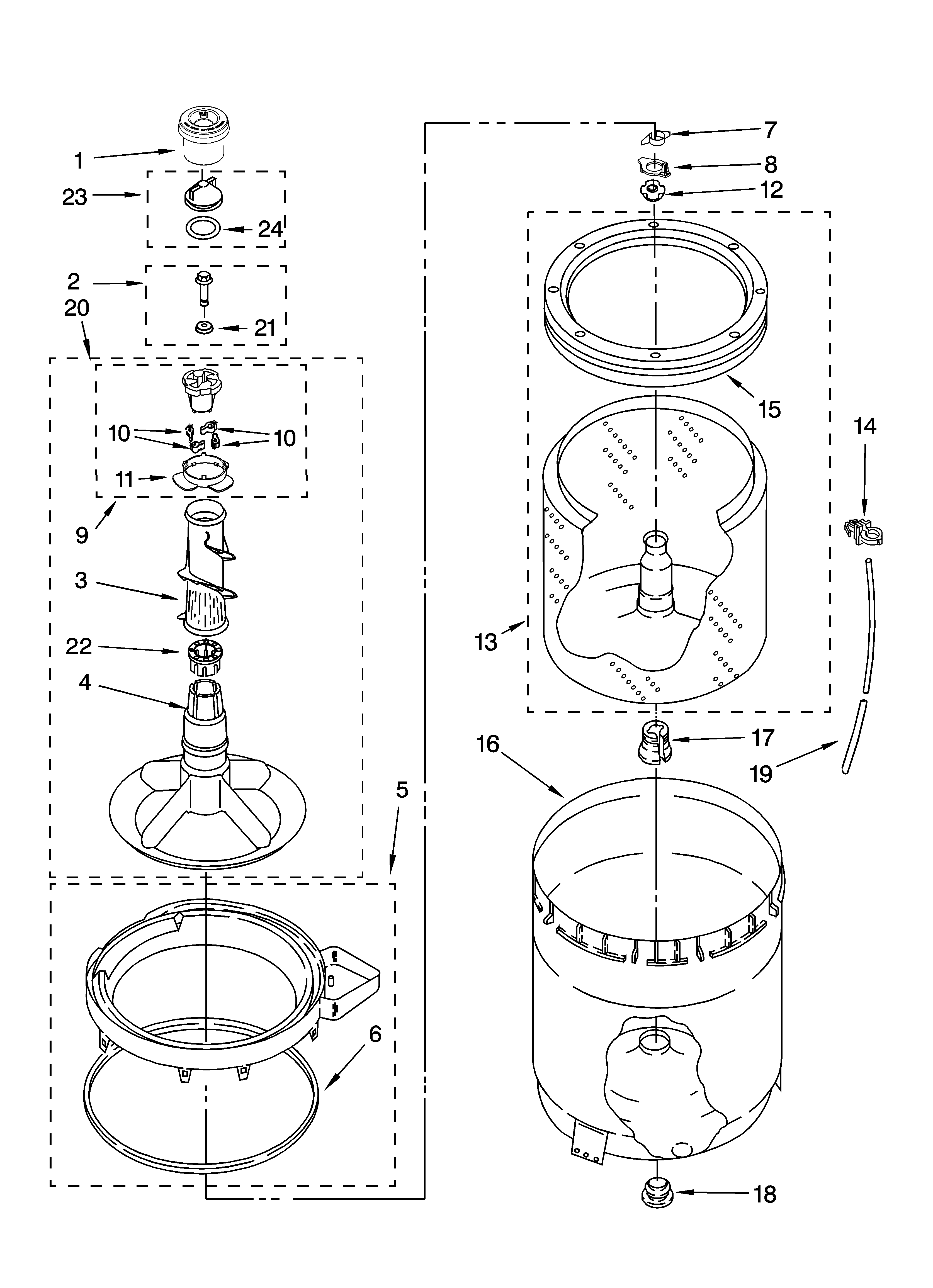 Agitator, basket and tub parts