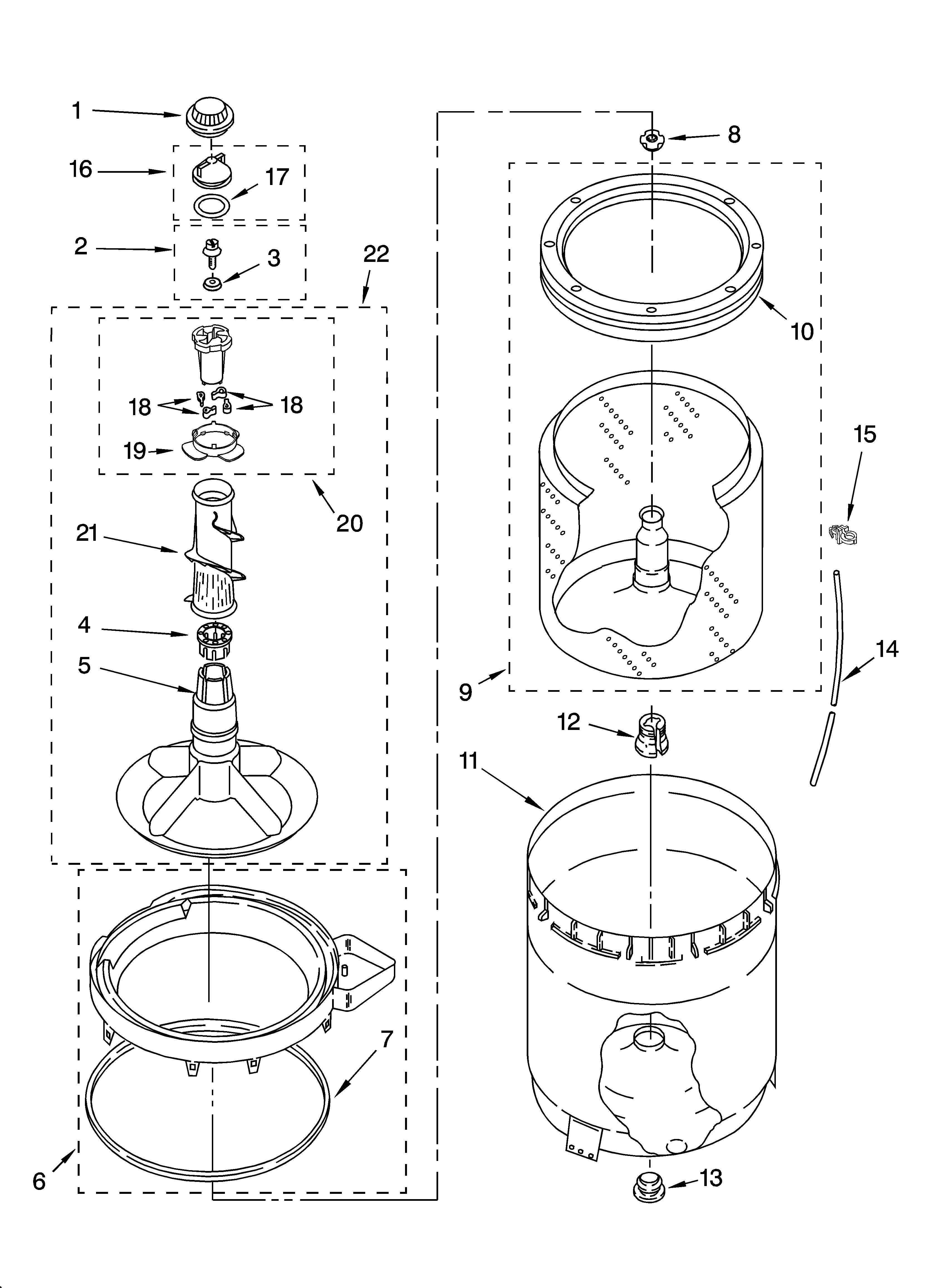 Agitator, basket and tub parts