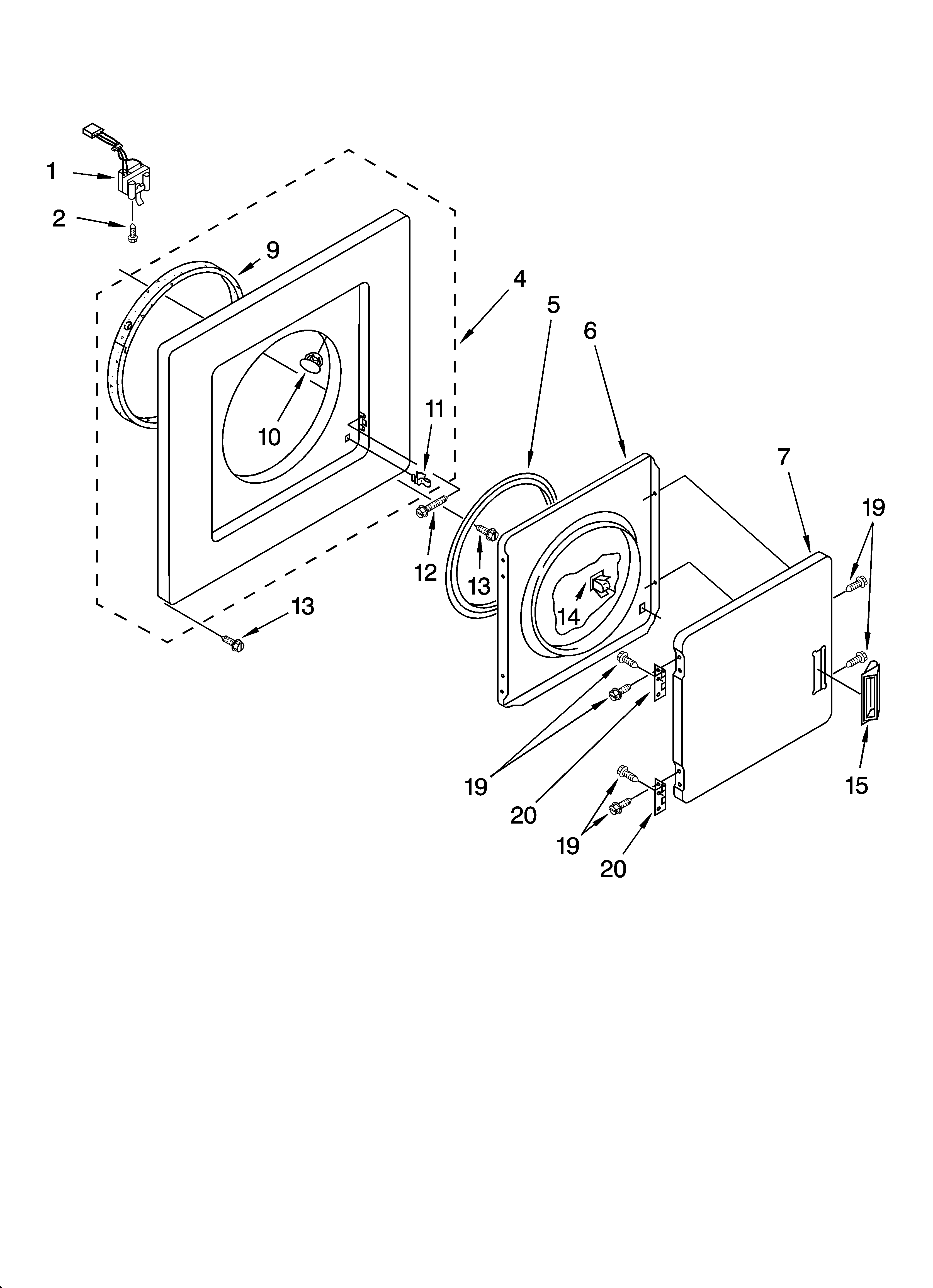 Dryer front panel and door parts