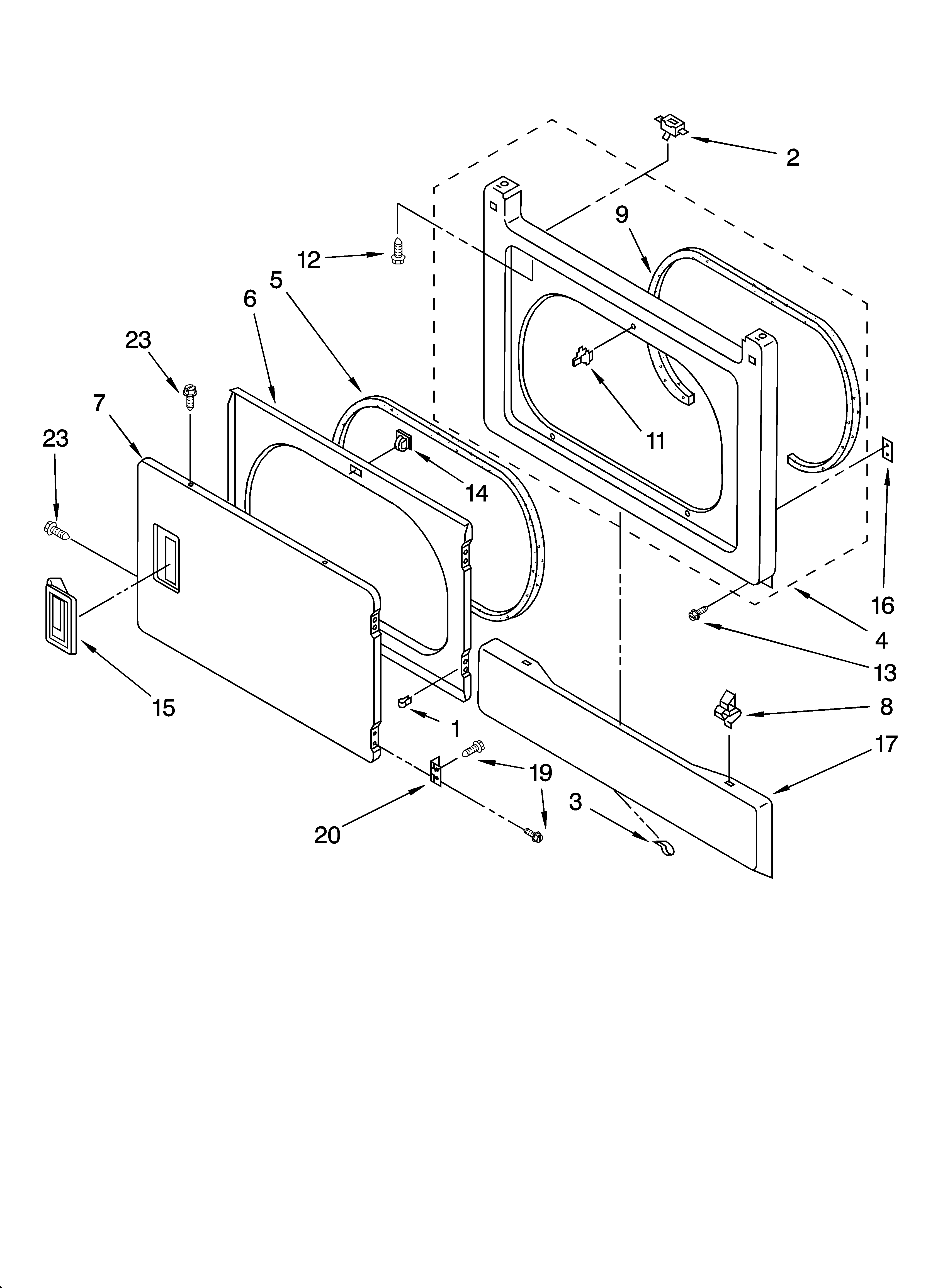 Dryer front panel and door parts