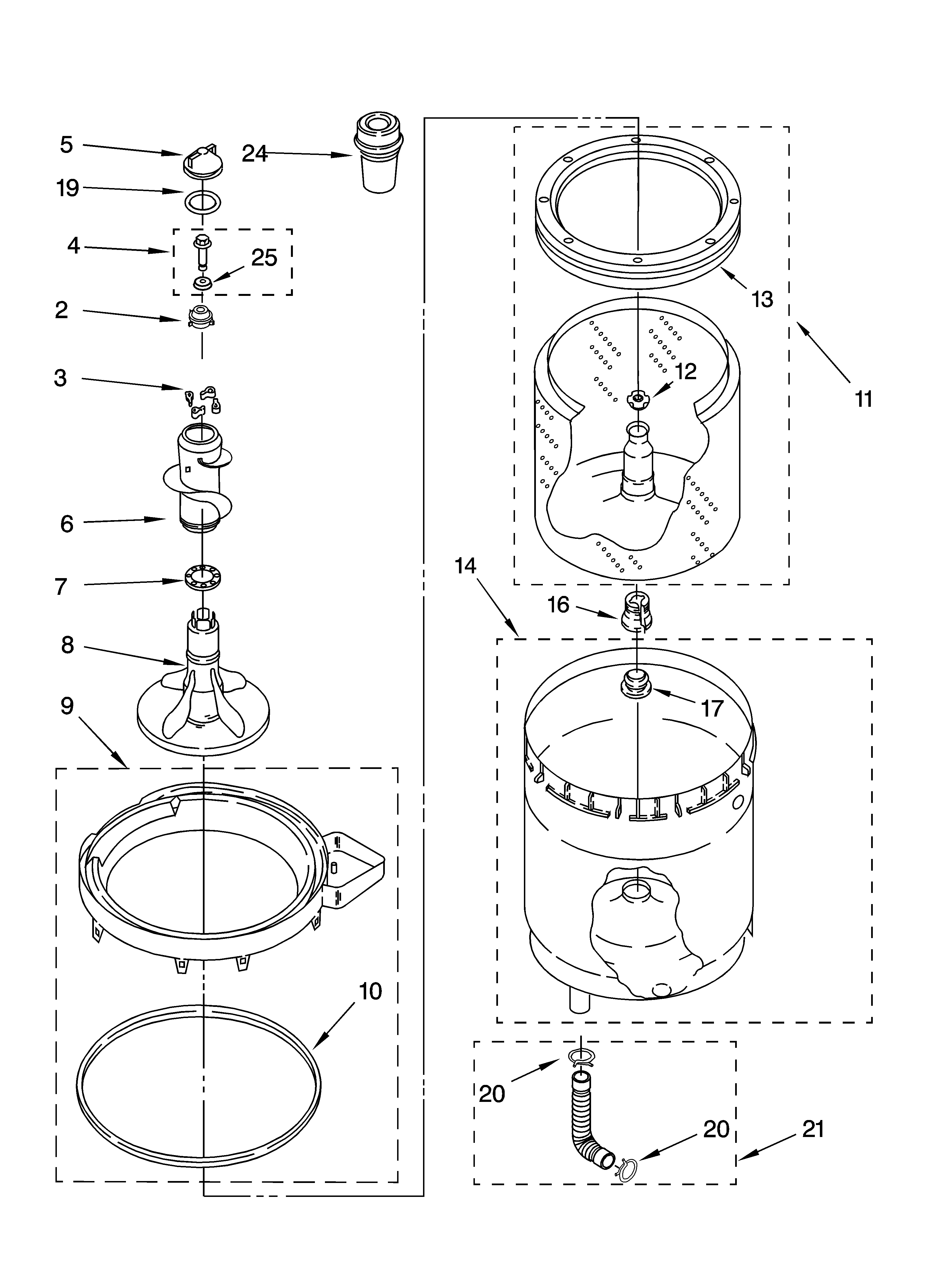 Agitator, basket and tub parts
