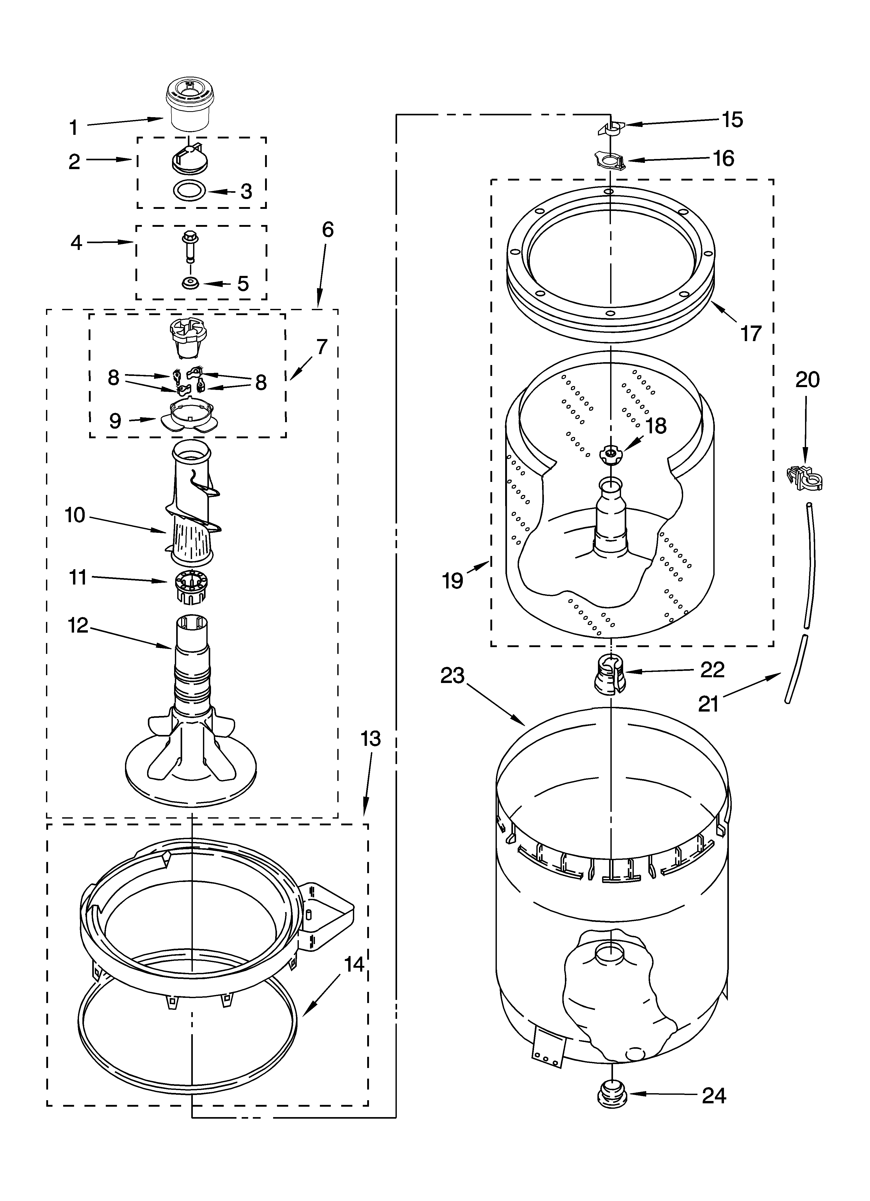 Agitator, basket and tub parts