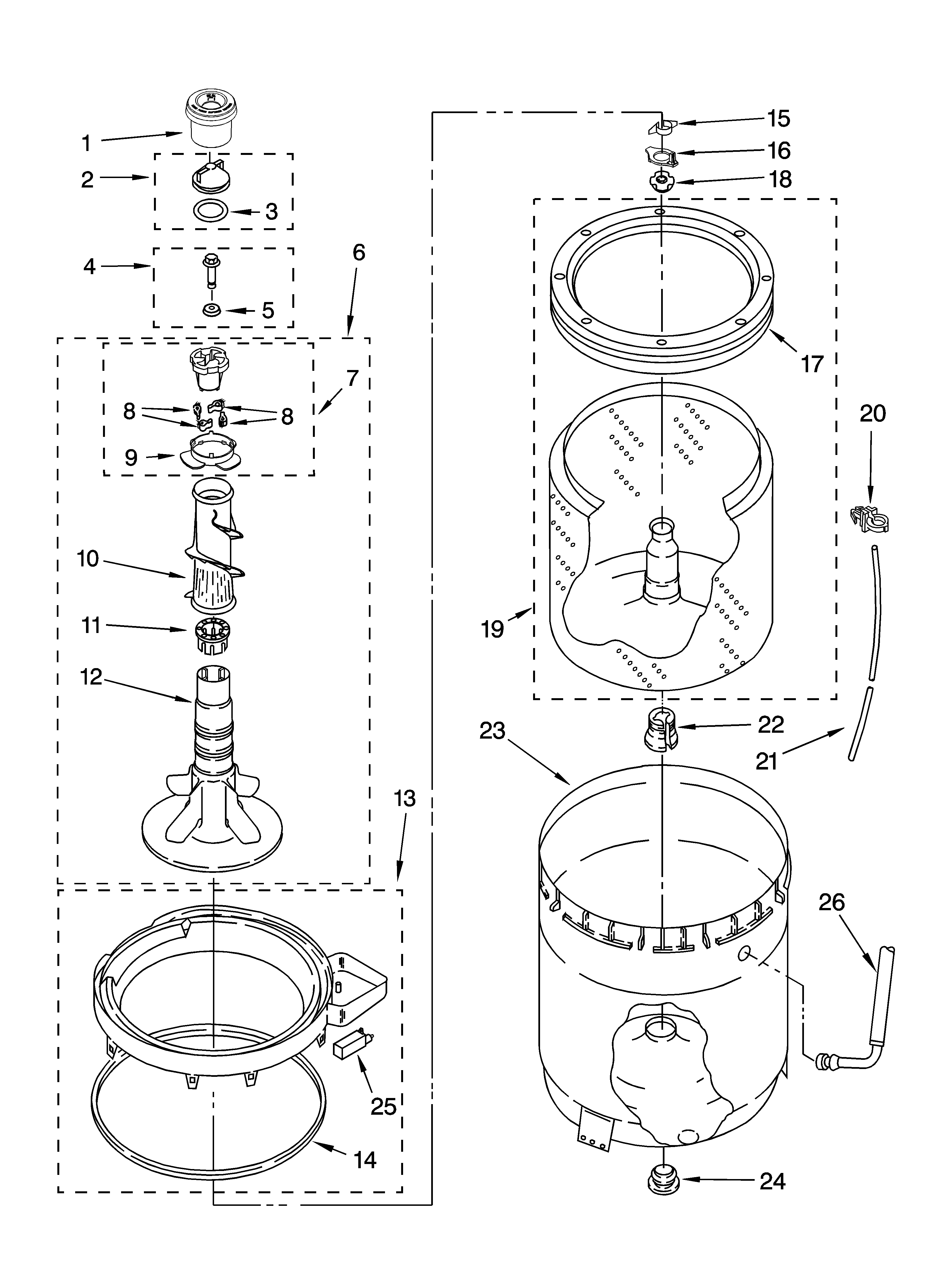 Agitator, basket and tub parts