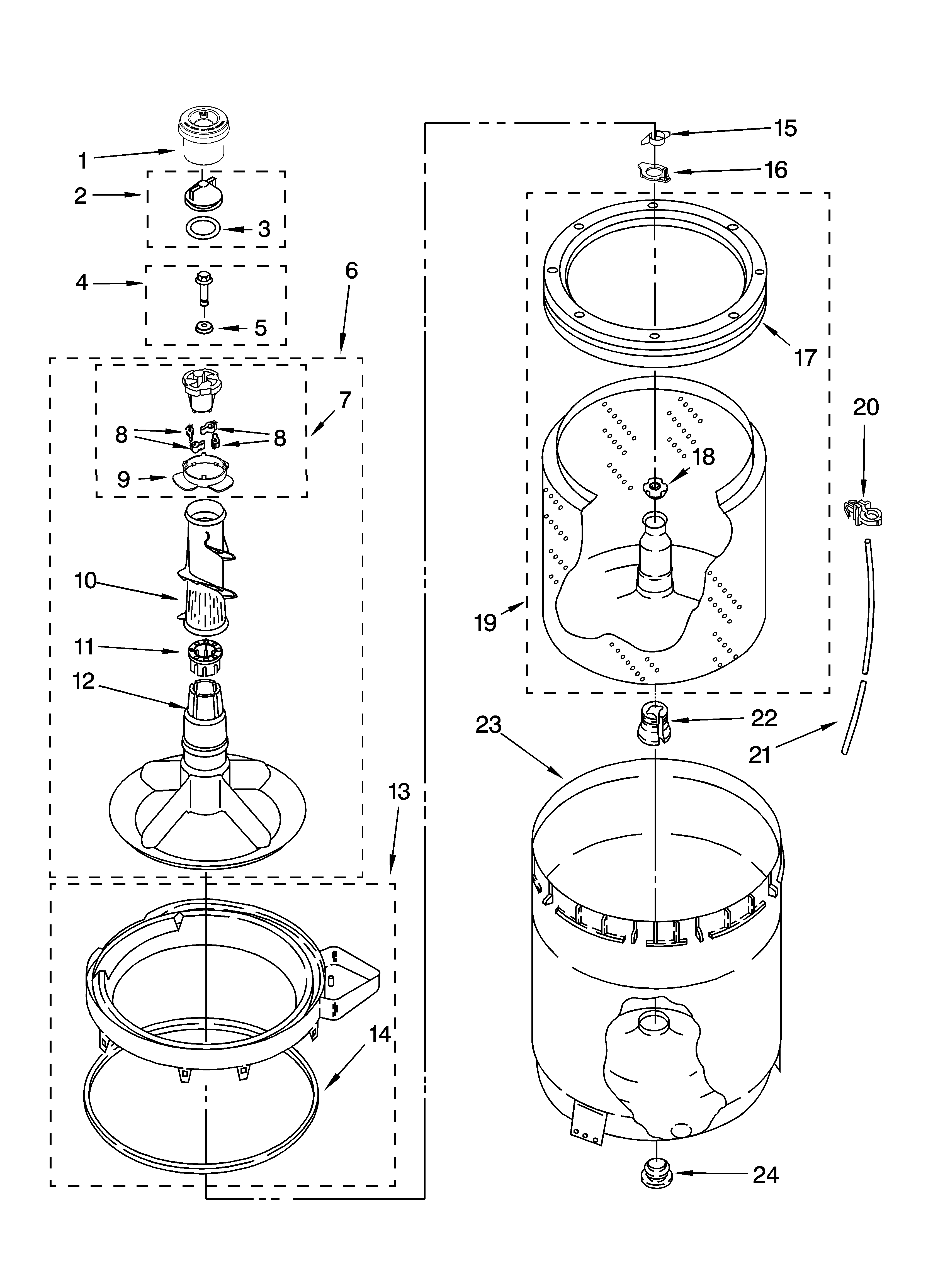 Agitator, basket and tub parts