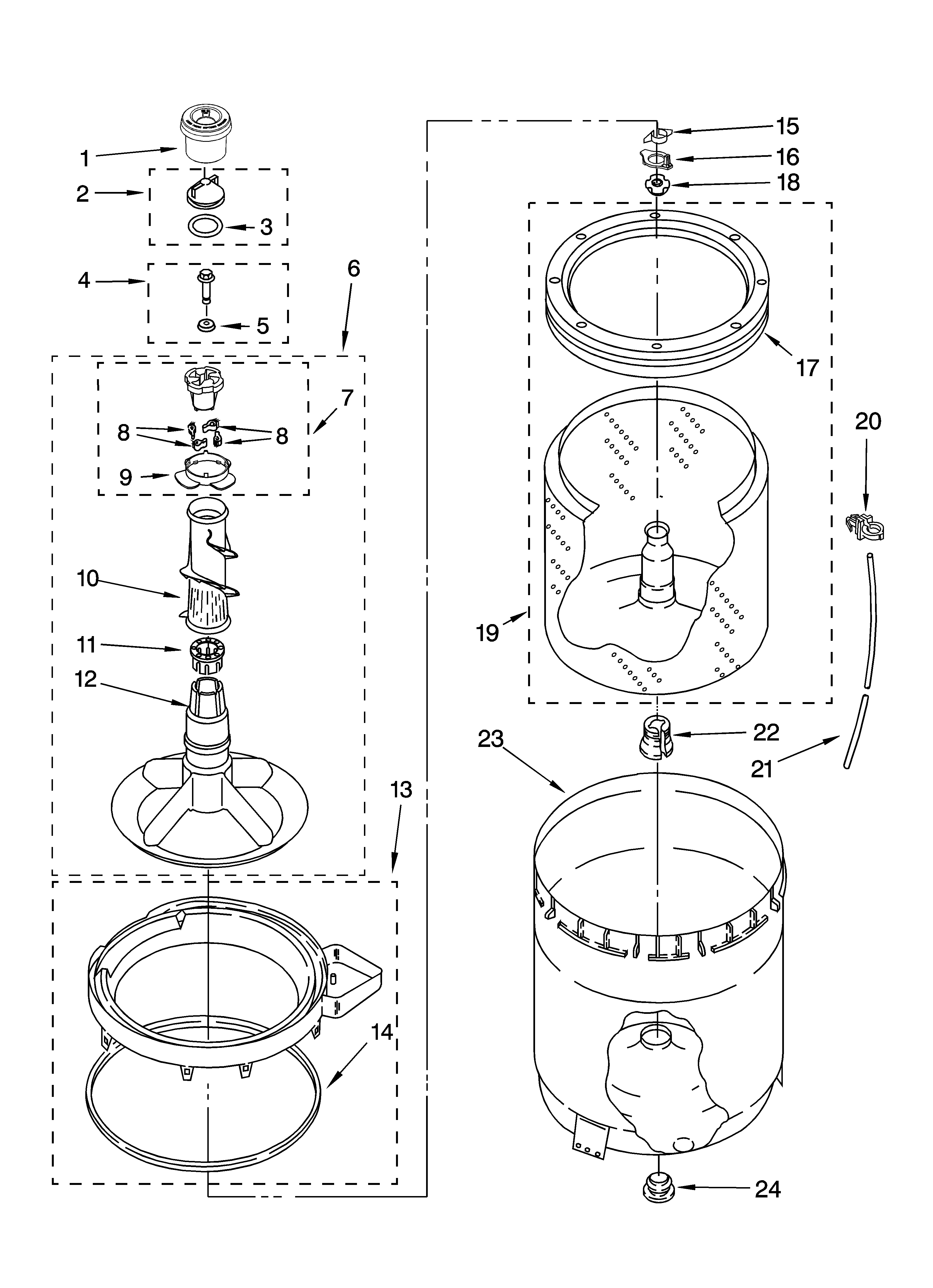 Agitator, basket and tub parts