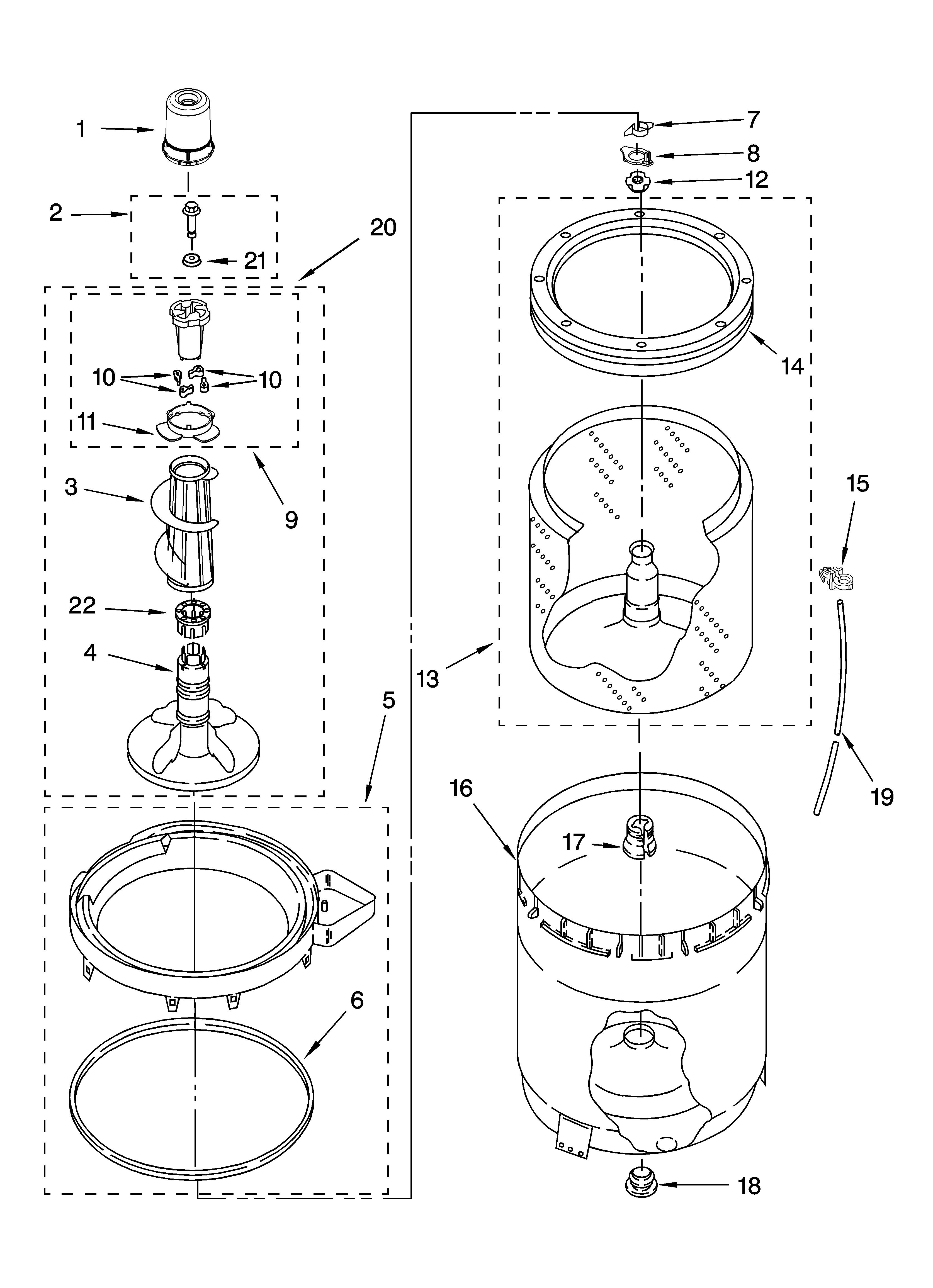 Agitator, basket and tub parts