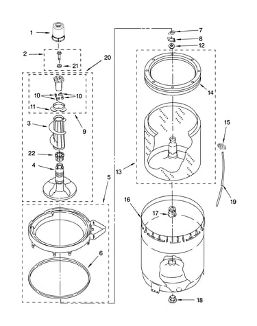 Agitator, basket and tub parts
