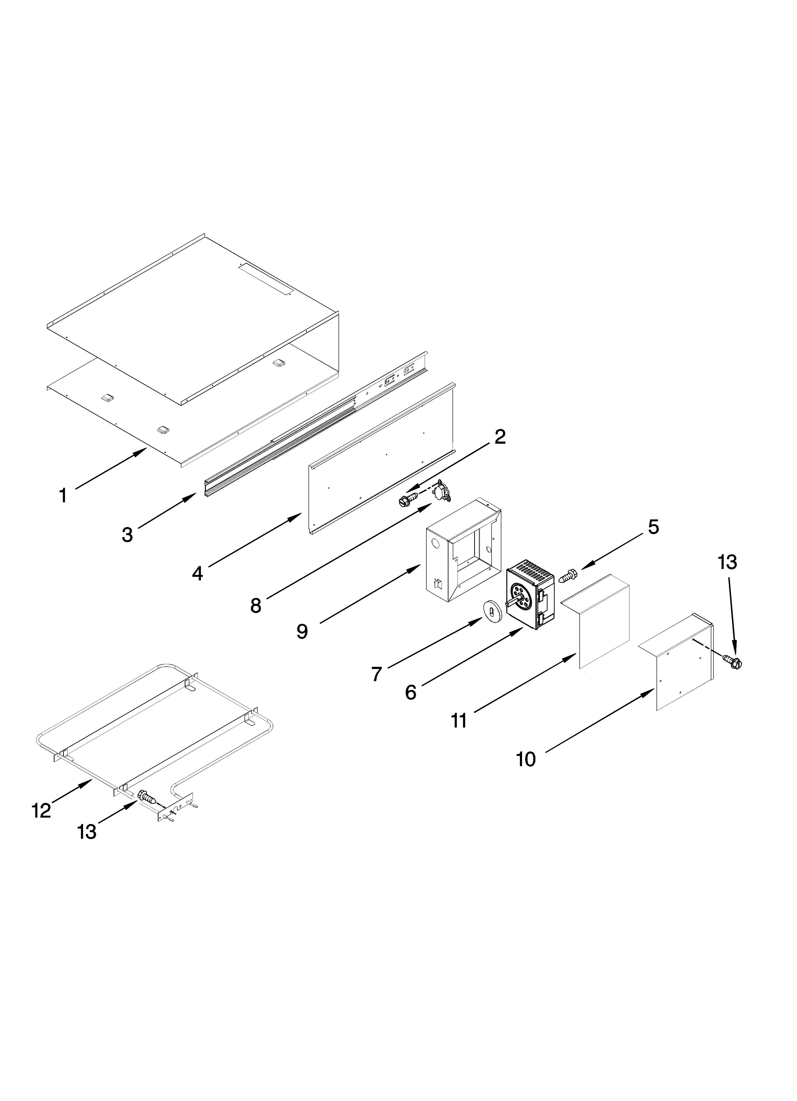Internal warming drawer parts