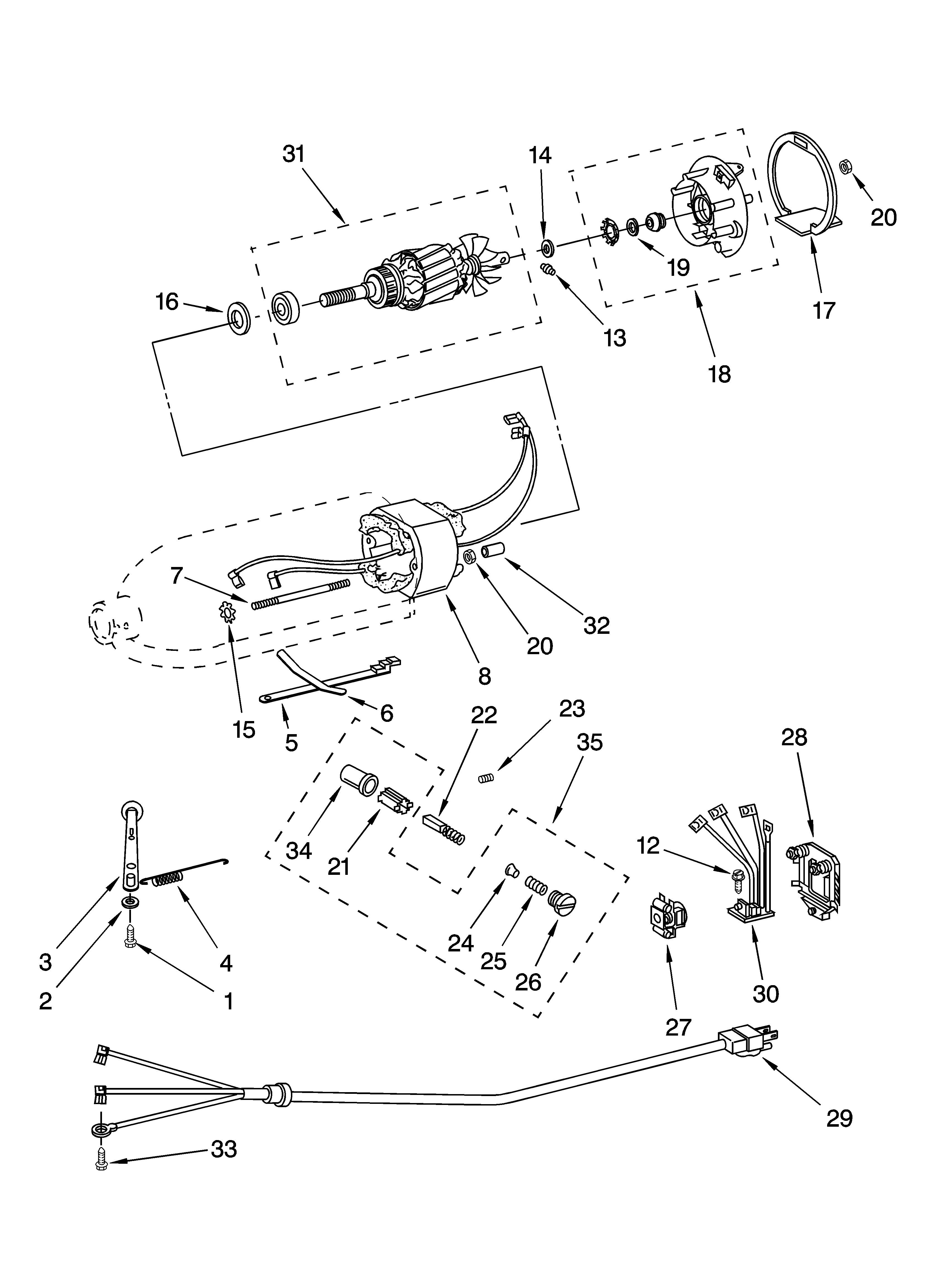 Motor and control parts