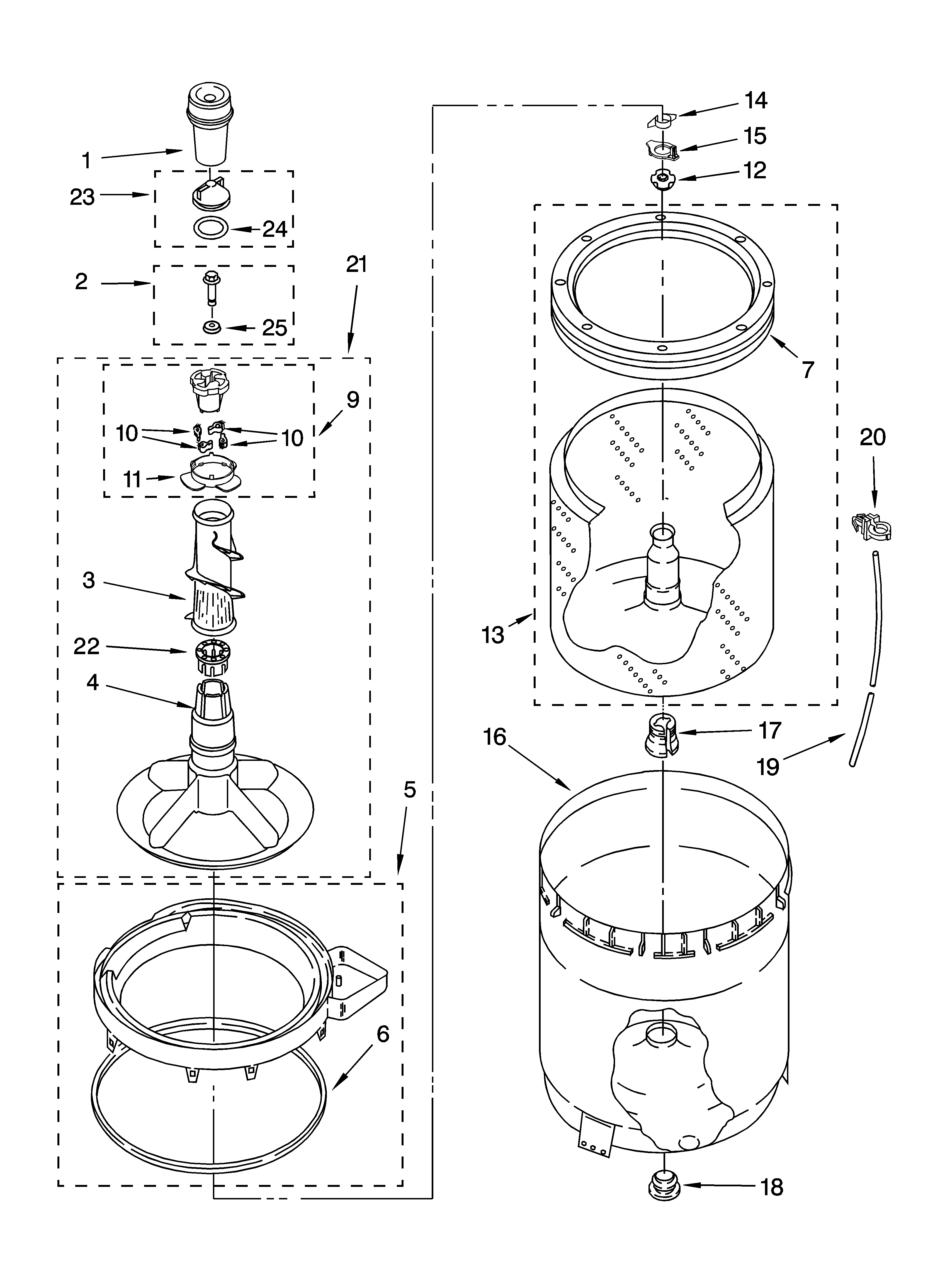 Agitator, basket and tub parts