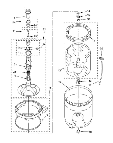 Agitator, basket and tub parts