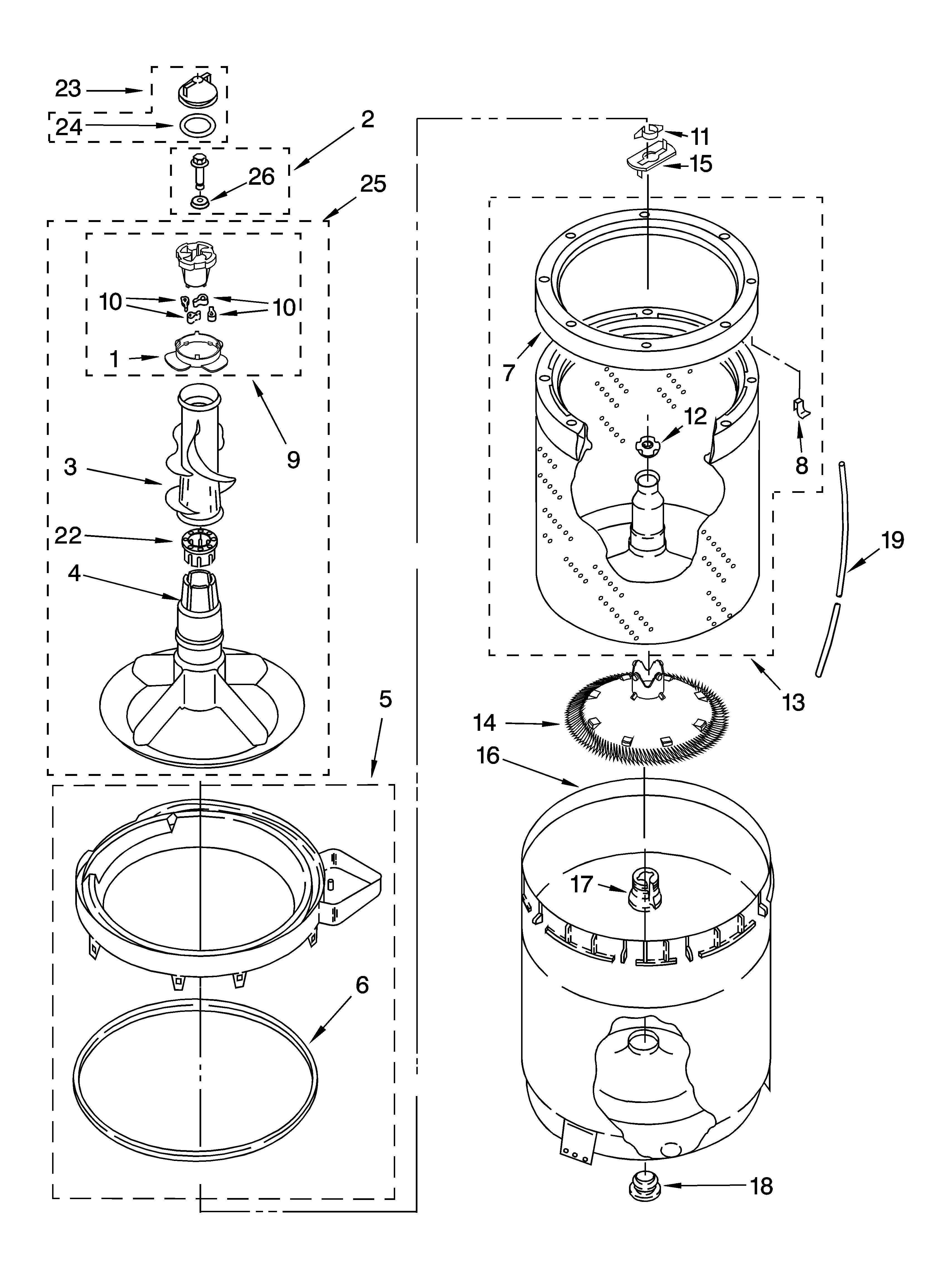 Agitator, basket and tub parts