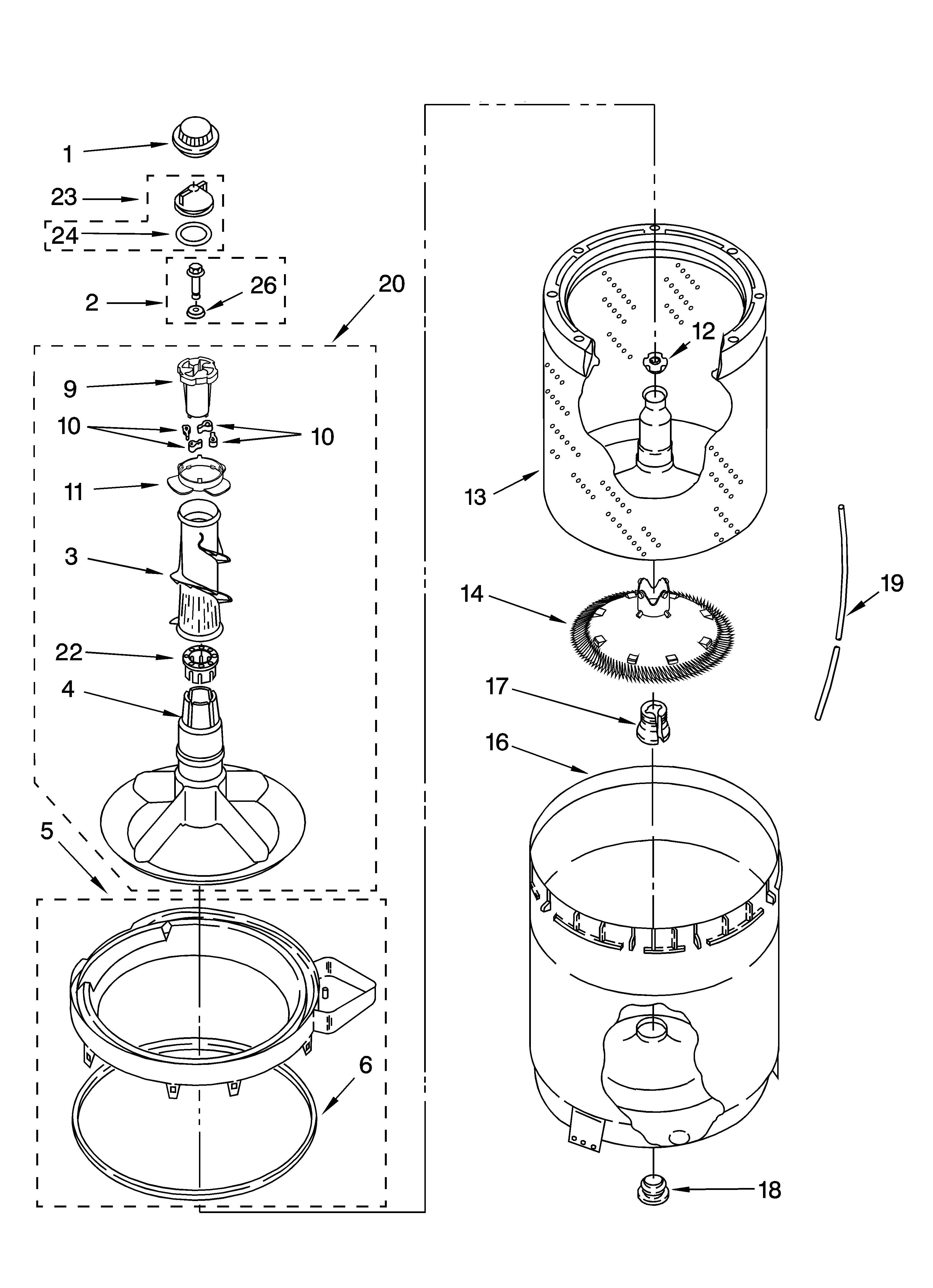 Agitator, basket and tub parts
