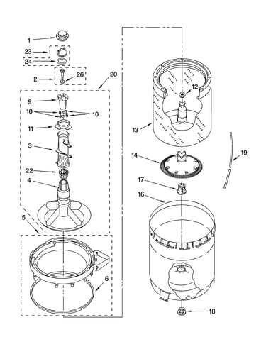 Agitator, basket and tub parts