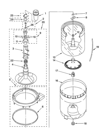 Agitator, basket and tub parts