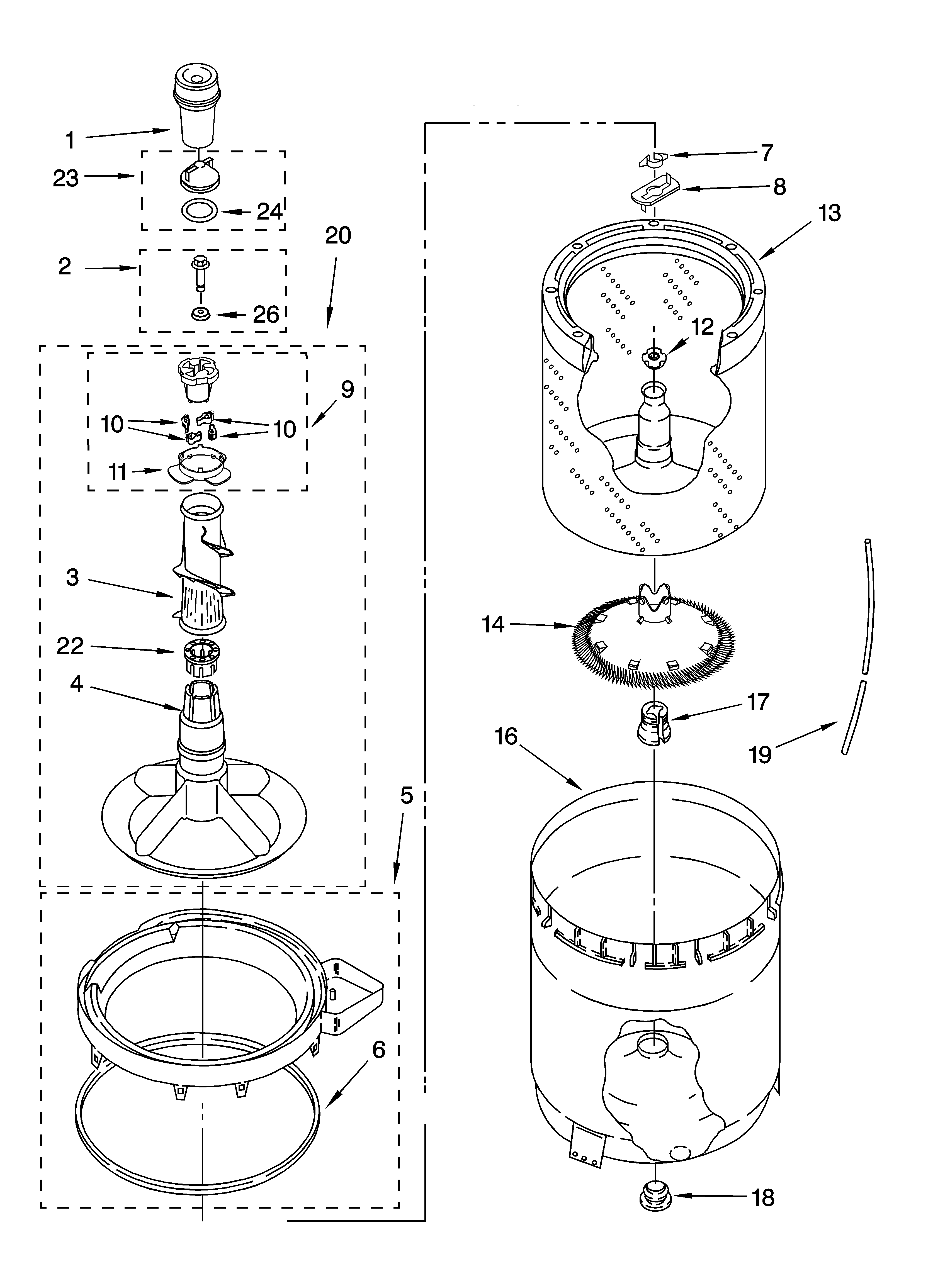 AGITATOR, BASKET AND TUB PARTS