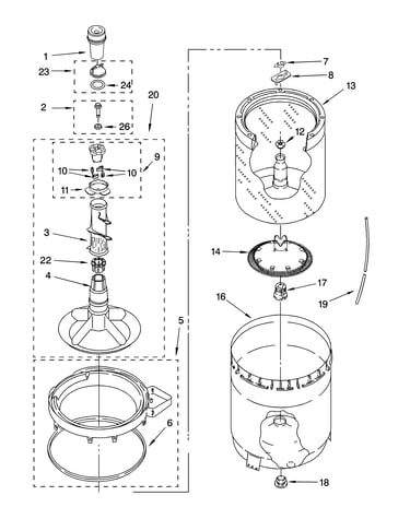 Agitator, basket and tub parts