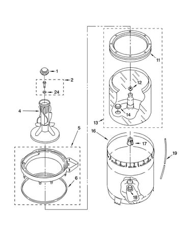 Agitator, basket and tub parts