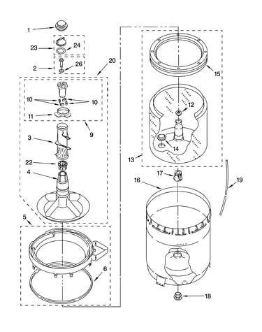 Agitator, basket and tub parts