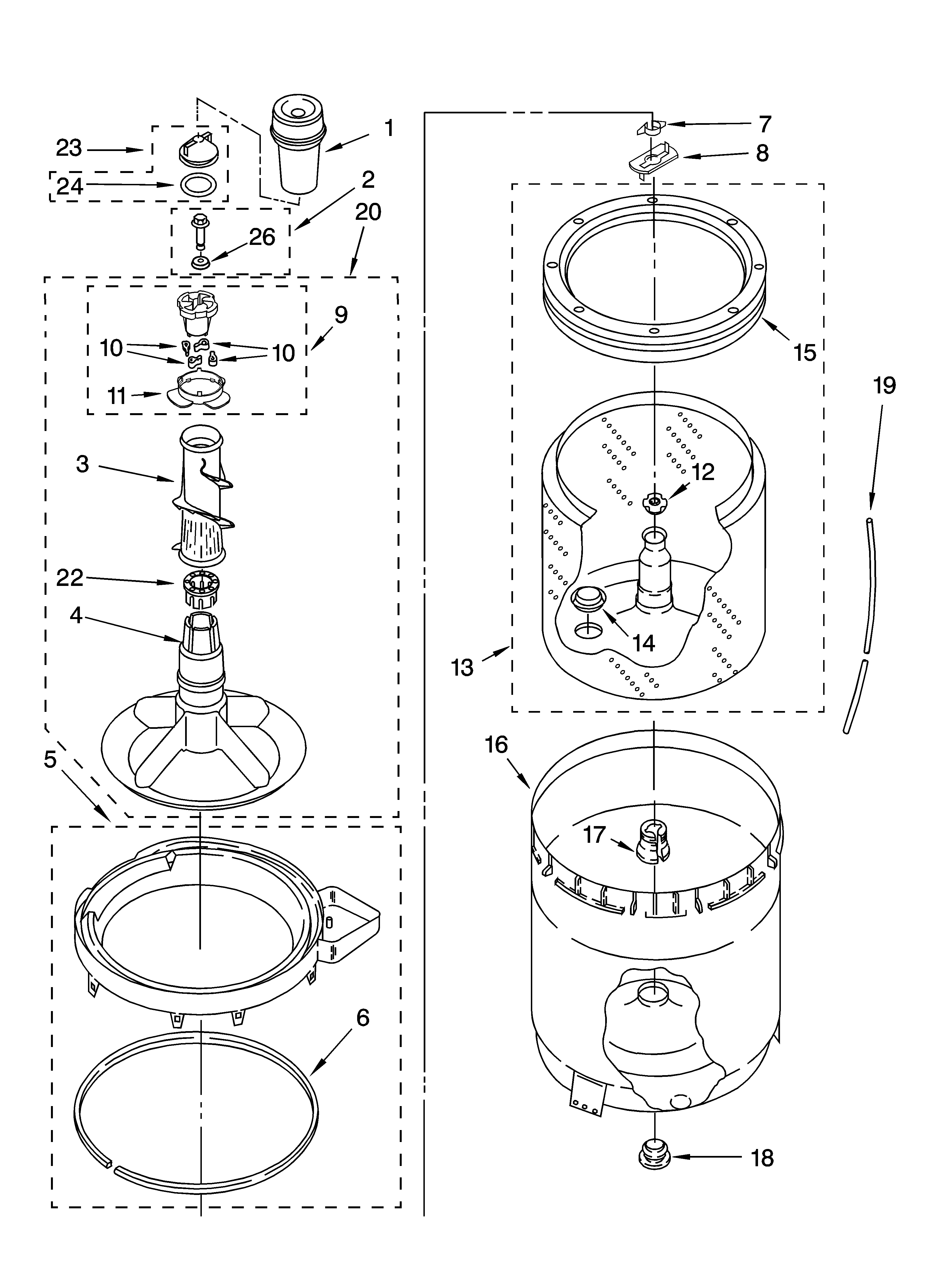 Agitator, basket and tub parts