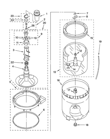 Agitator, basket and tub parts