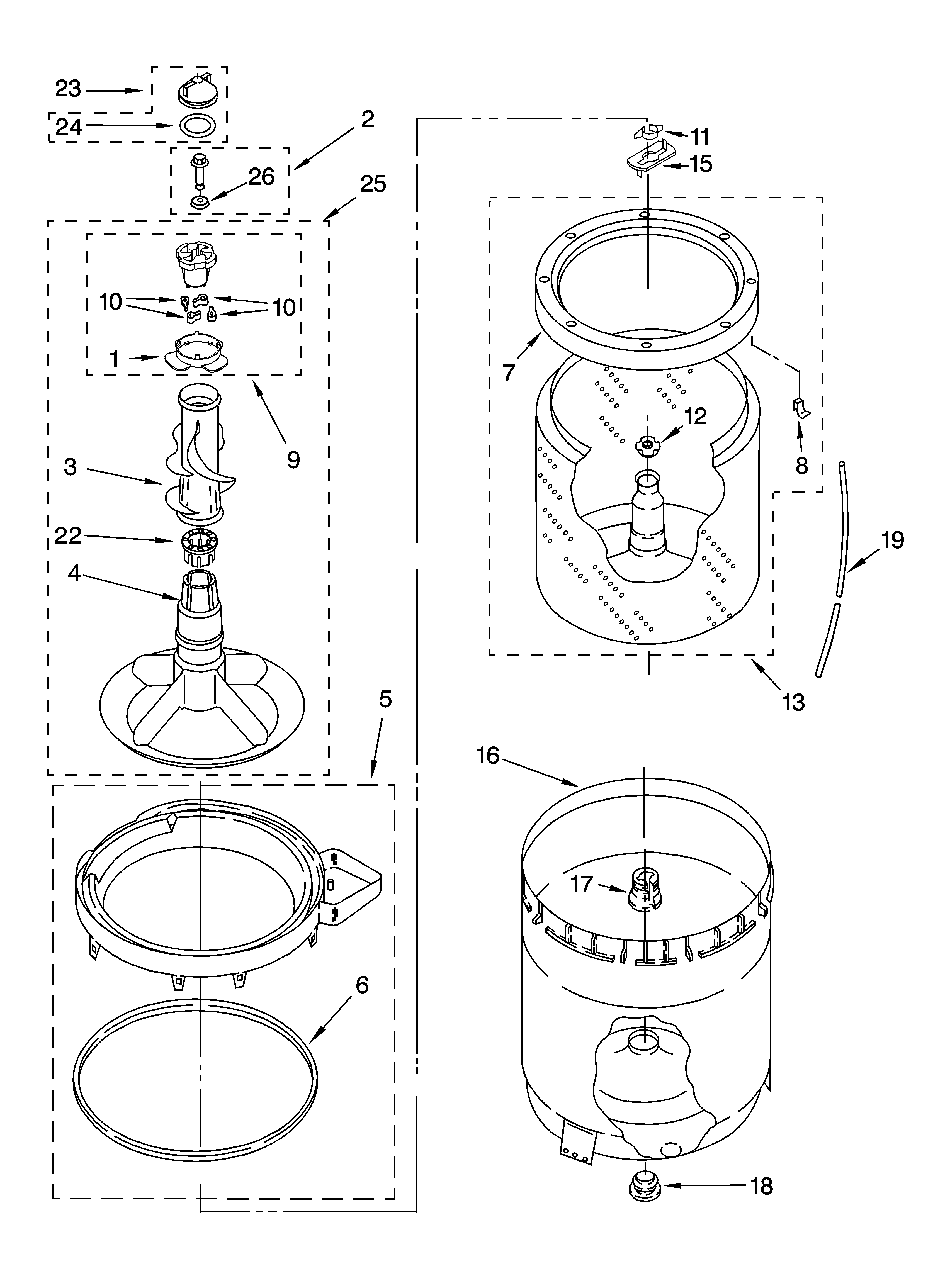 Agitator, basket and tub parts