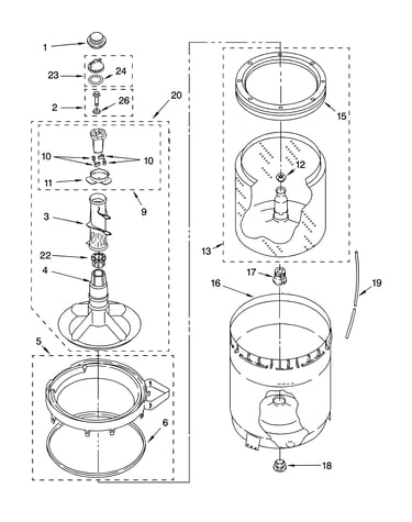 Agitator, basket and tub parts