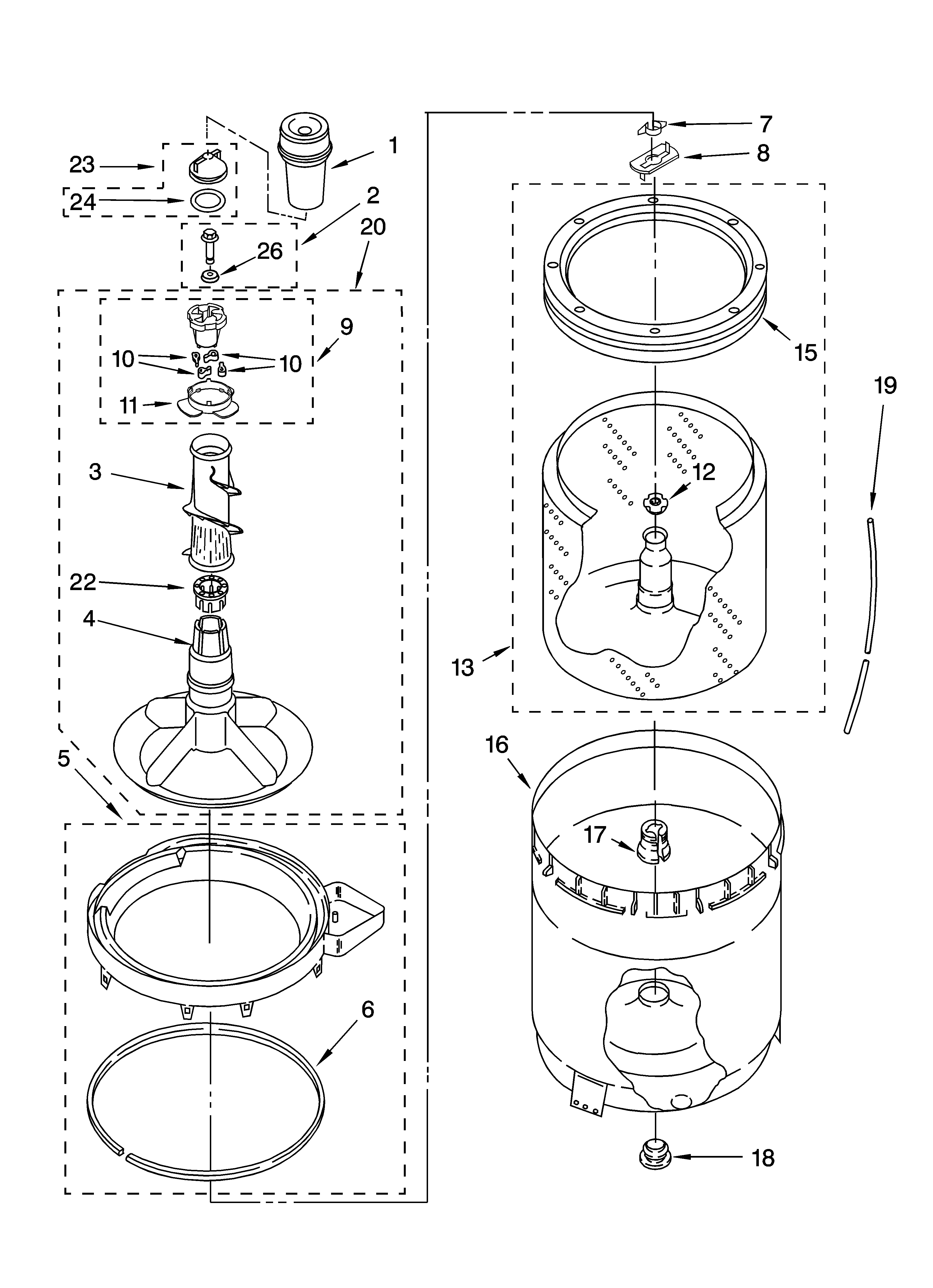 Agitator, basket and tub parts