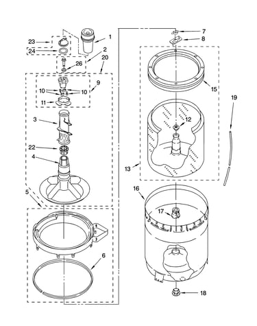 Agitator, basket and tub parts