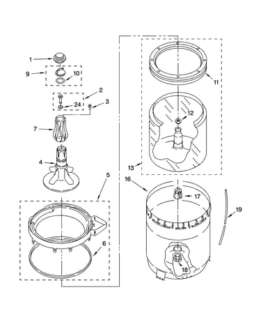 Agitator, basket and tub parts