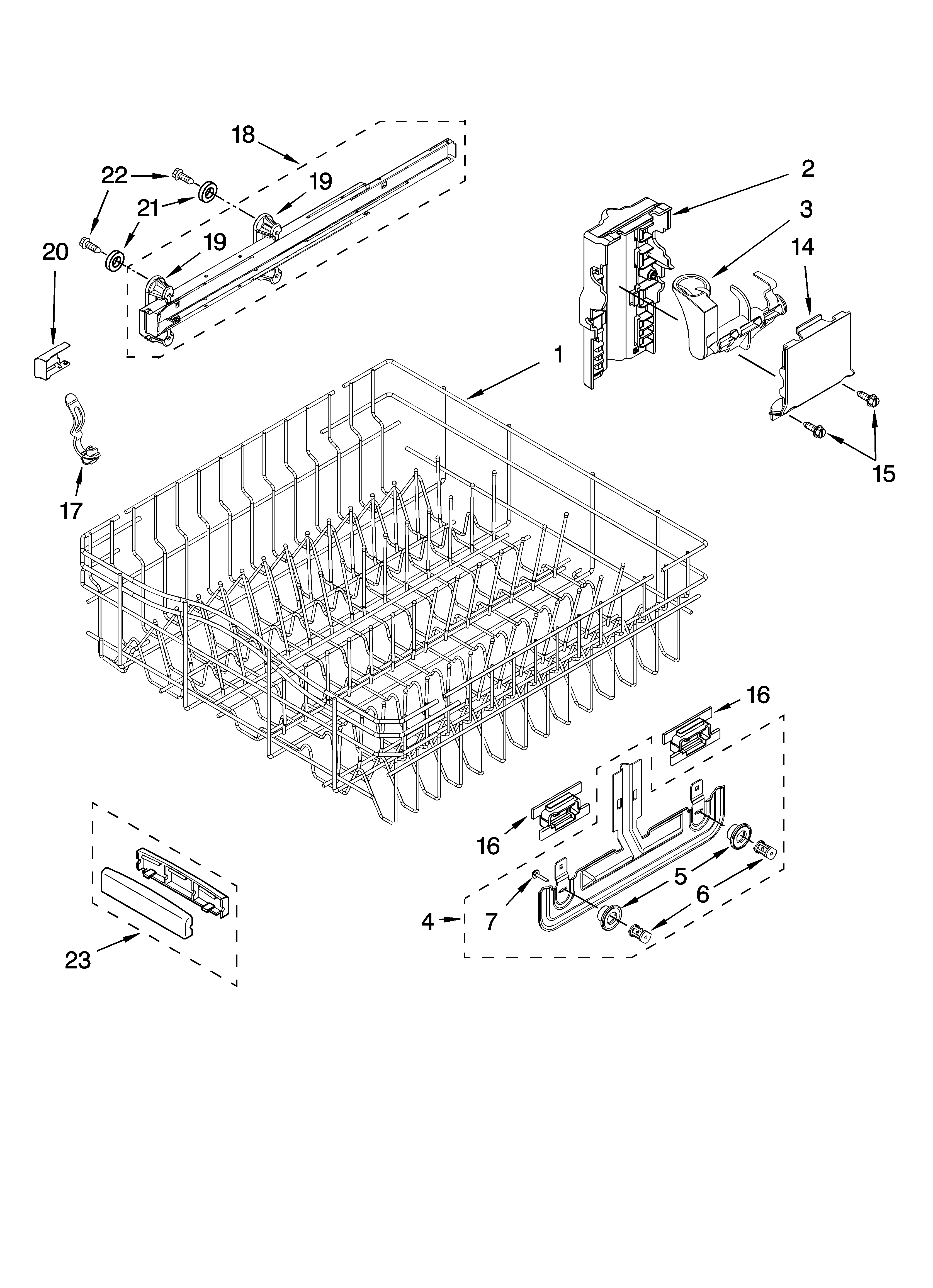 Upper rack and track parts