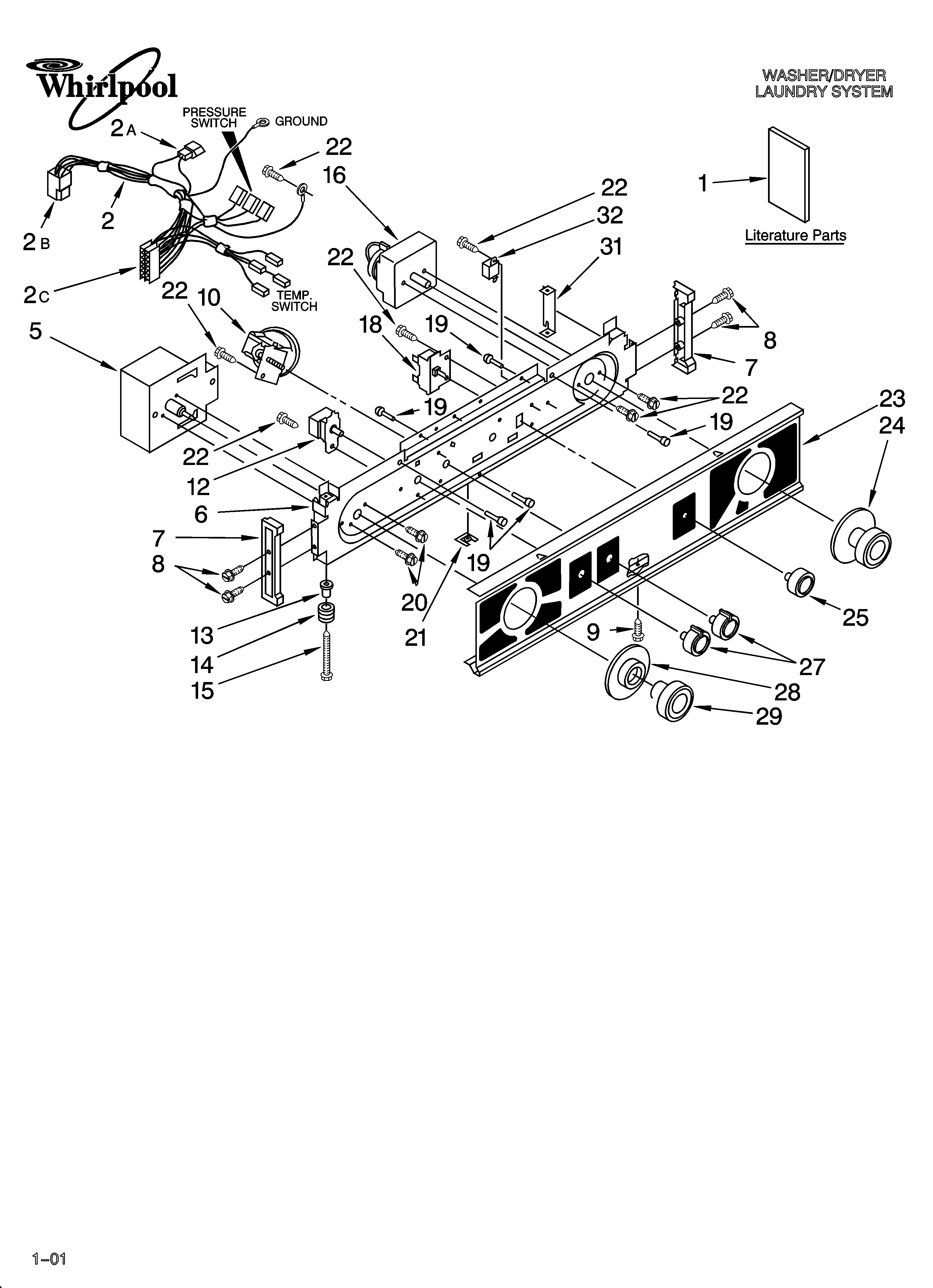 Washer/dryer control panel parts