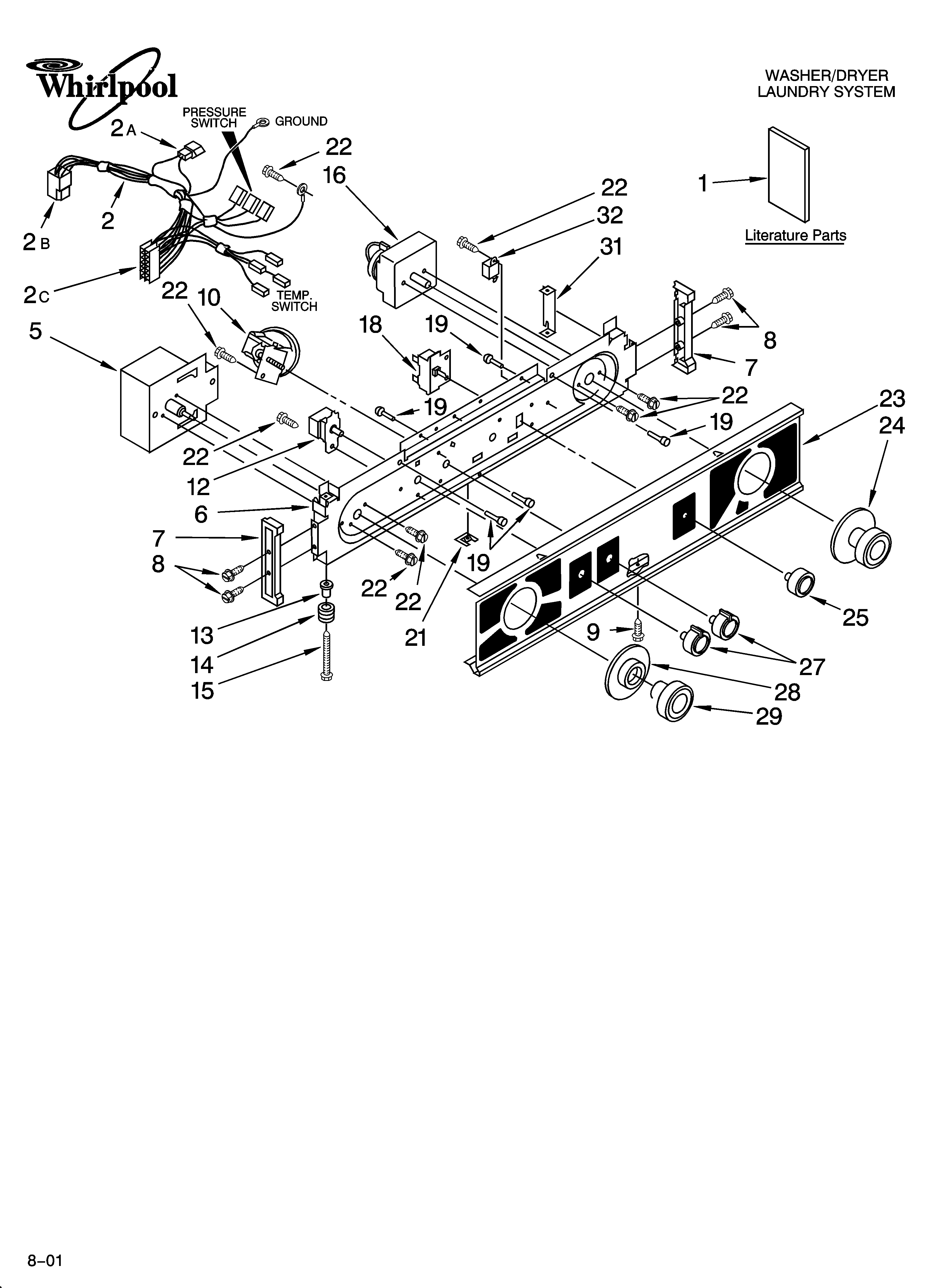 Washer/dryer control panel parts