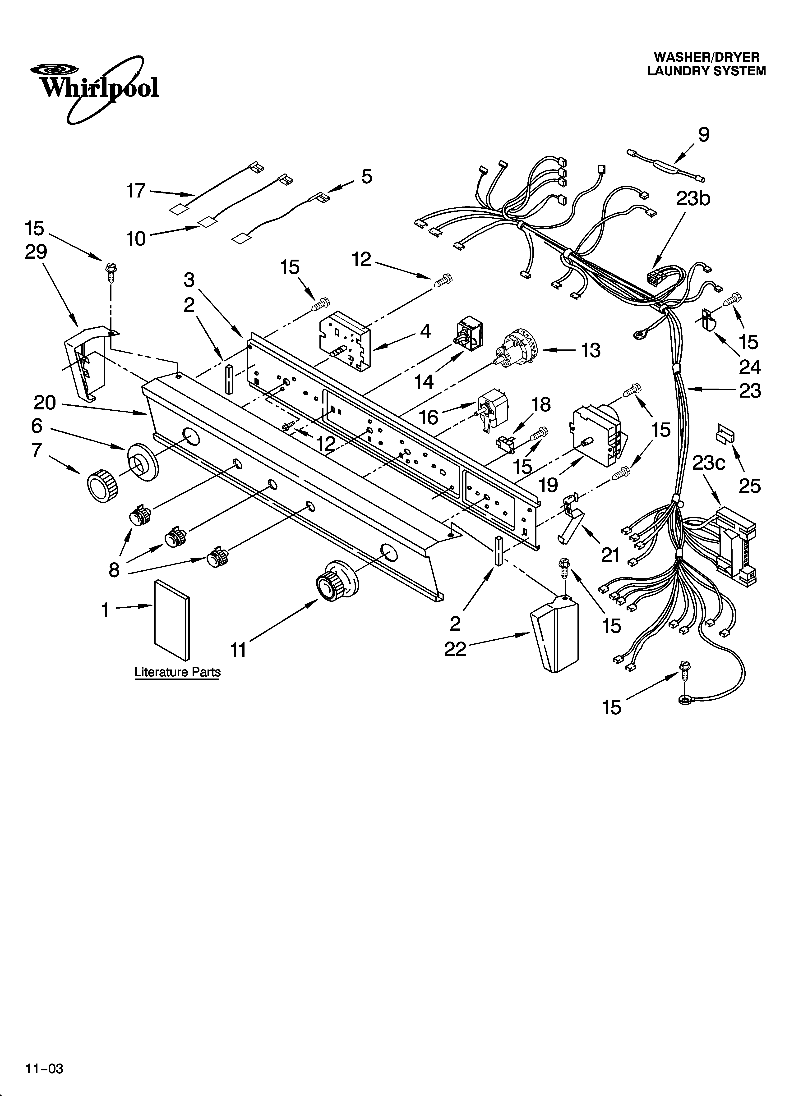 Washer/dryer control panel parts
